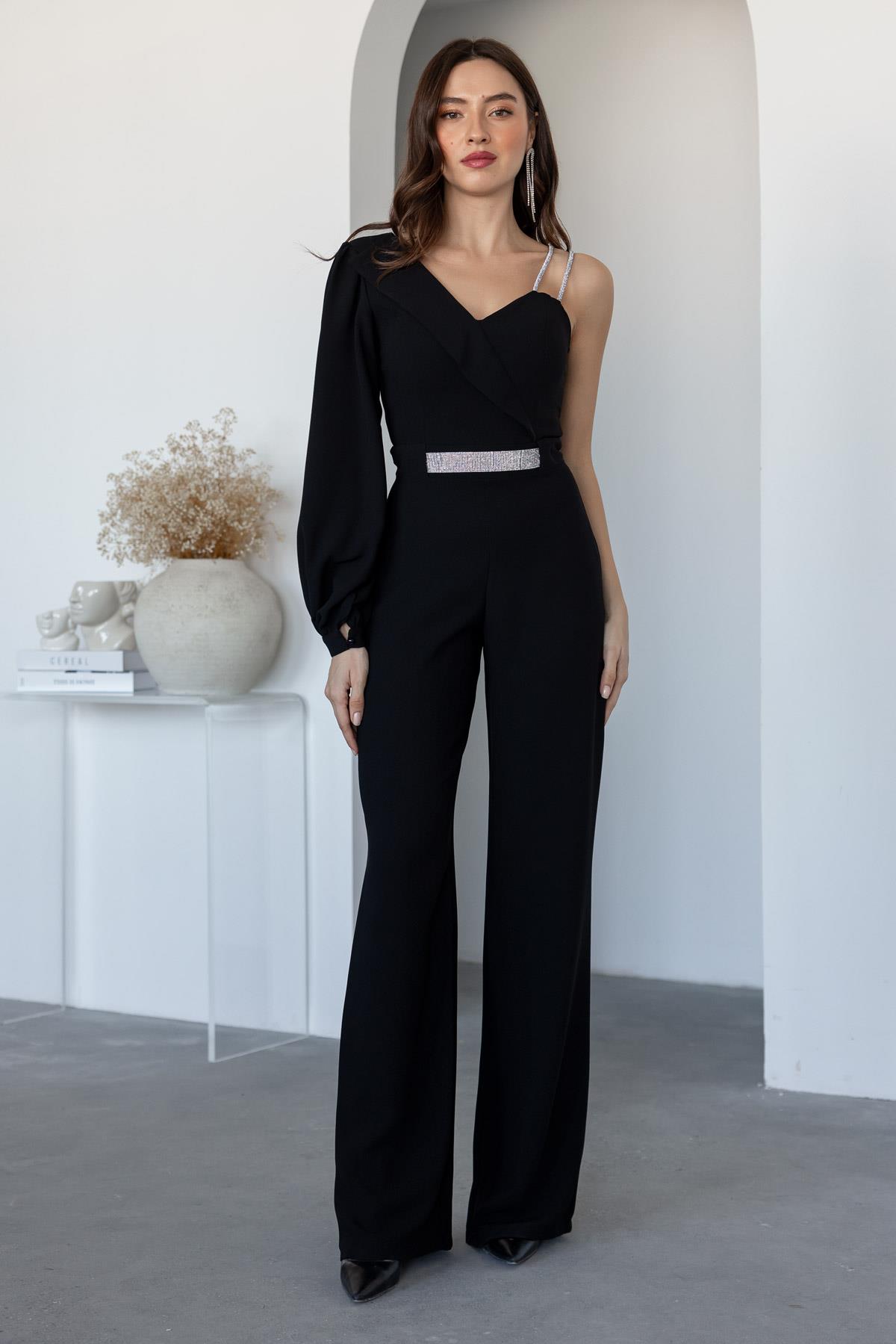 One Shoulder Jumpsuit - BLACK