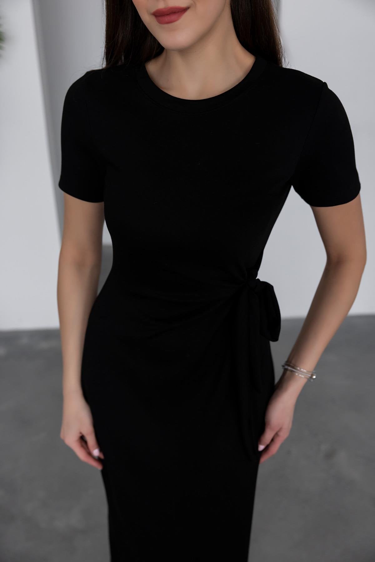 Side Tie Modal Dress - BLACK