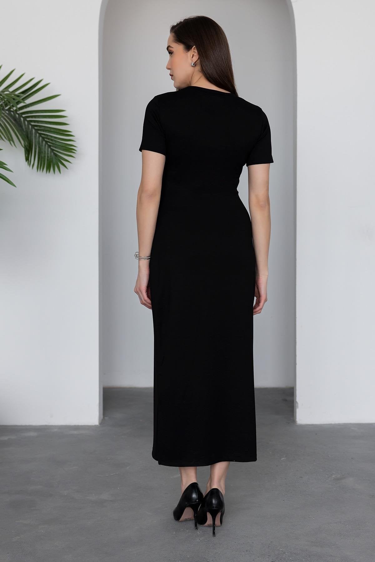 Side Tie Modal Dress - BLACK