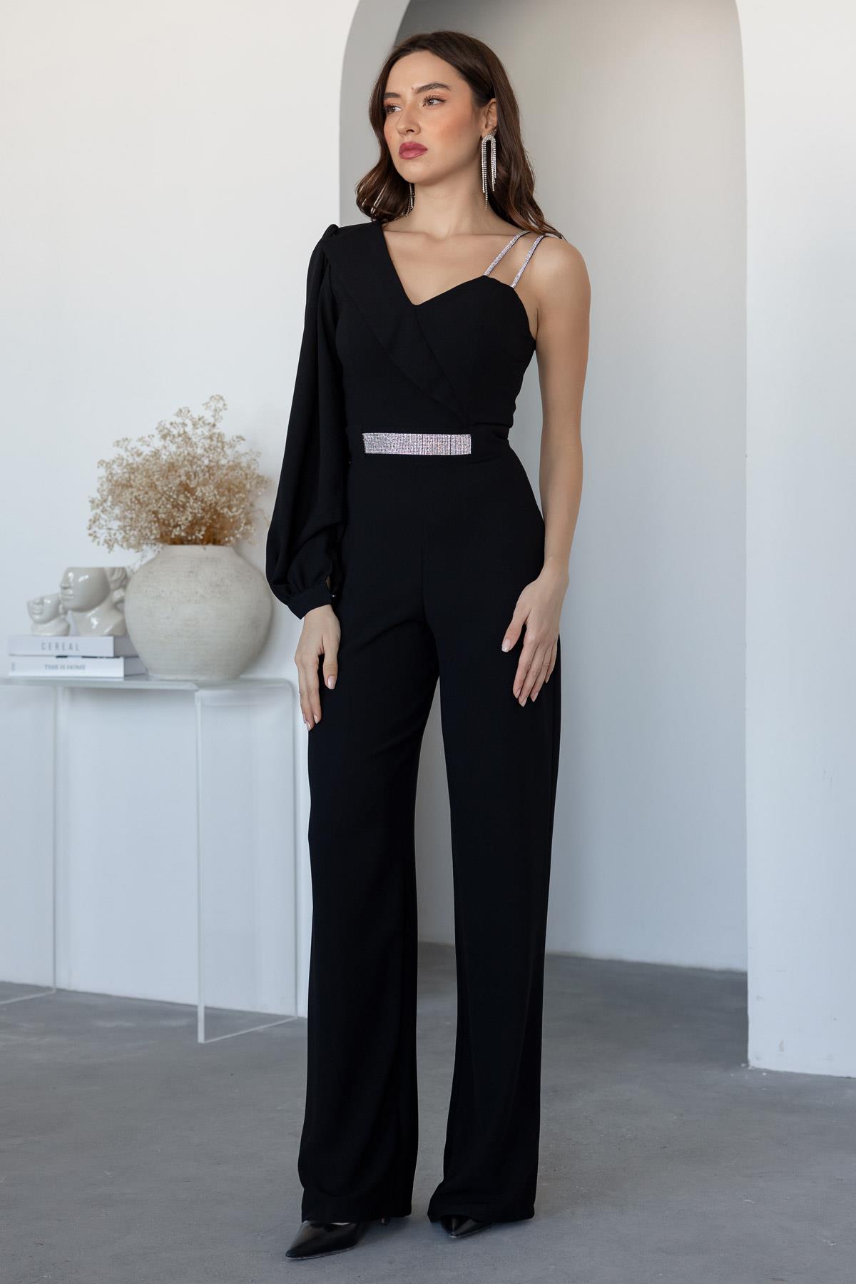 One Shoulder Jumpsuit - BLACK