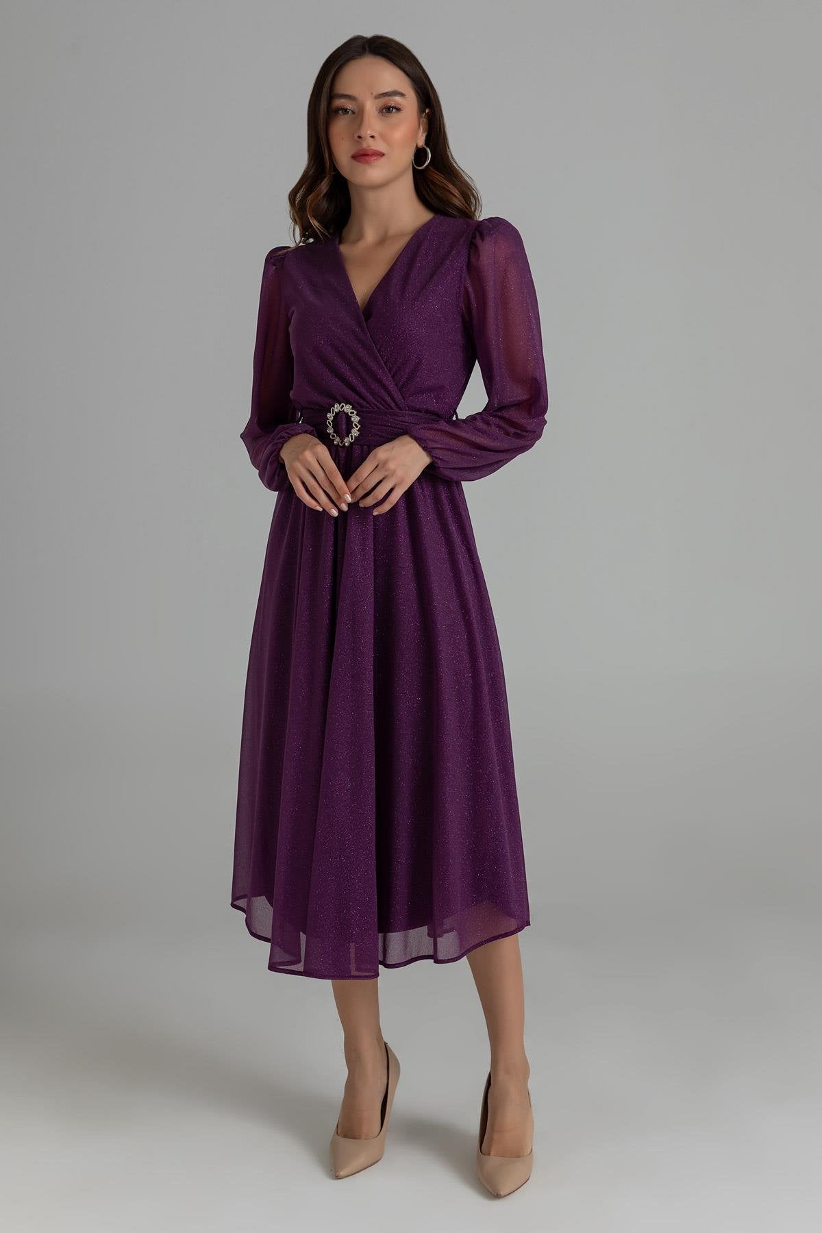 Glittery Evening Dress - PURPLE