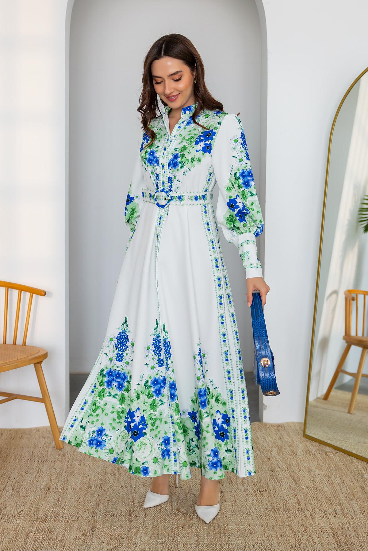 Floral Patterned Maxi Dress - WHITE