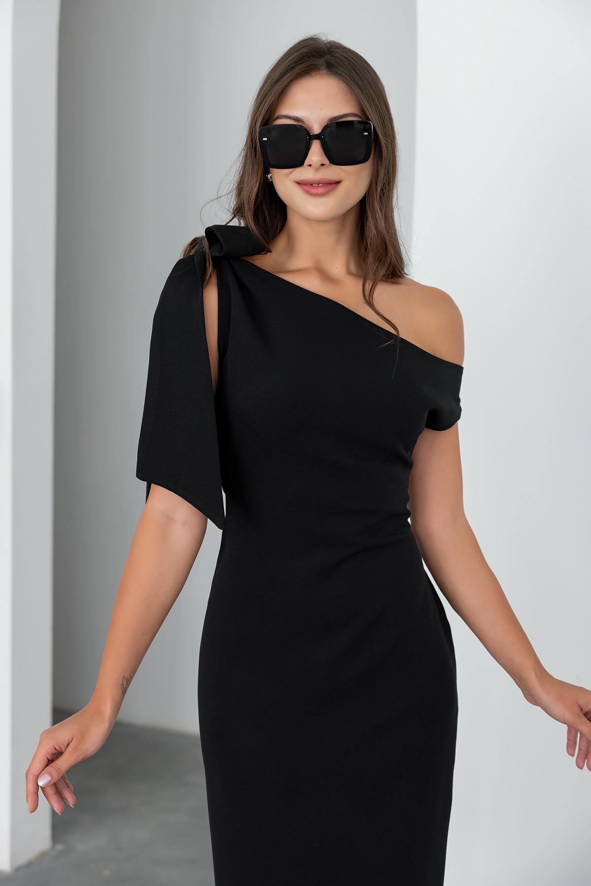 Shoulder Tie Long Dress - BLACK