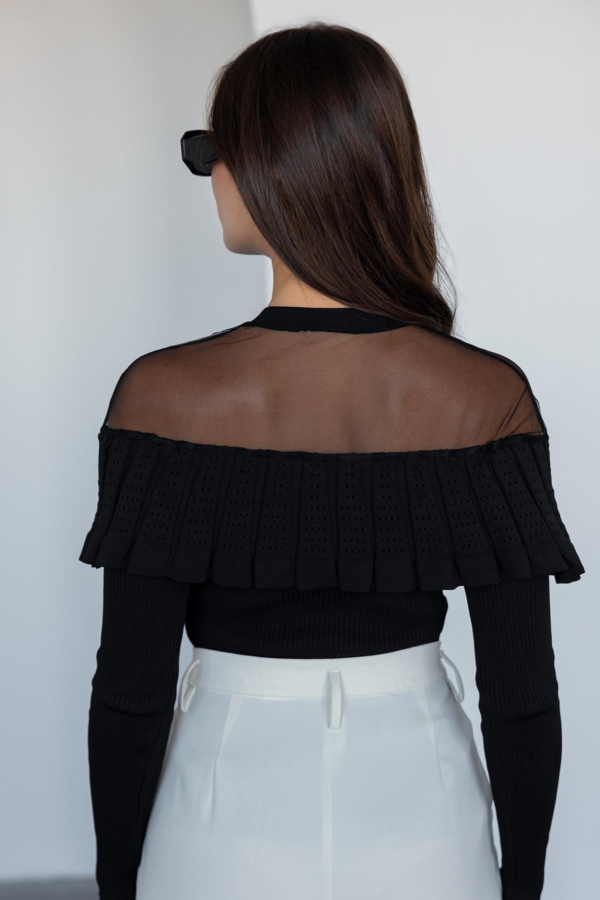 Tulle Detailed Ruffle Knitwear - BLACK