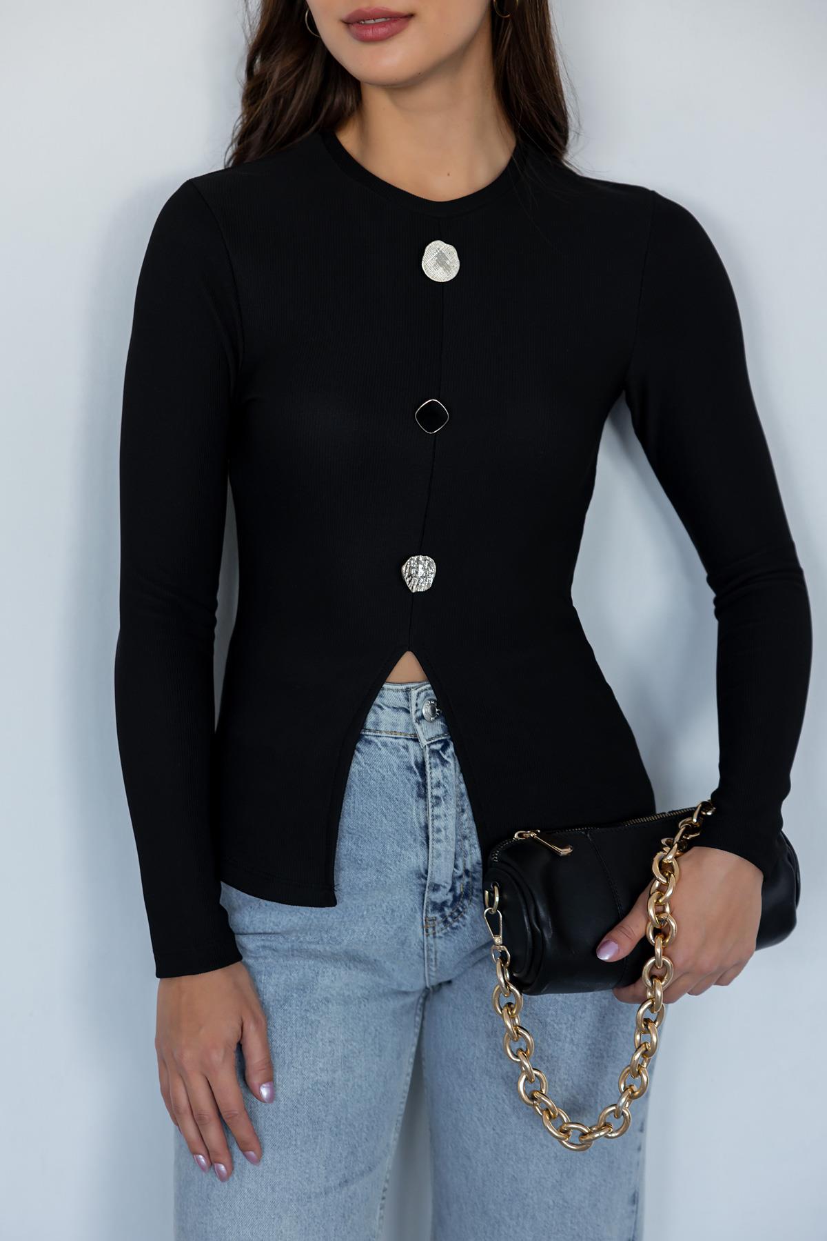 Button Detailed Blouse - BLACK