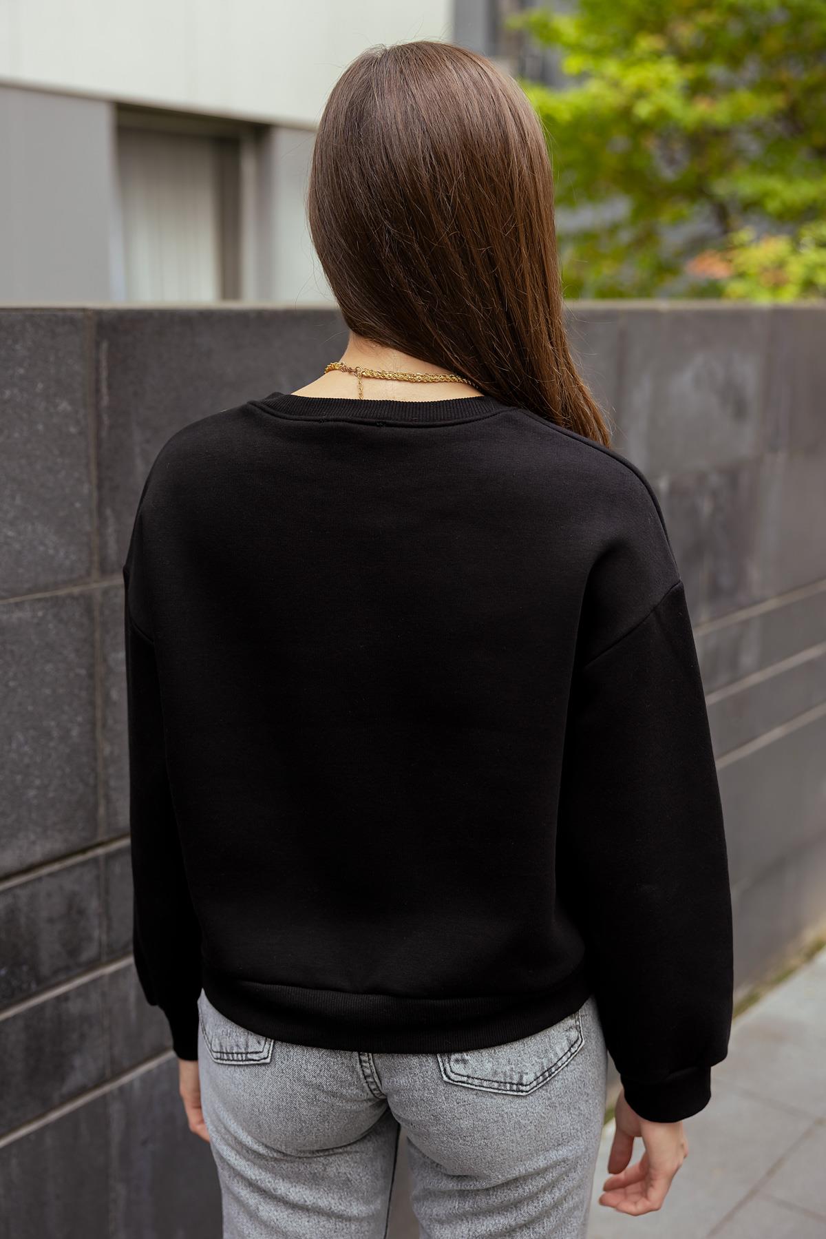 Shoulder Button Sweatshirt - BLACK