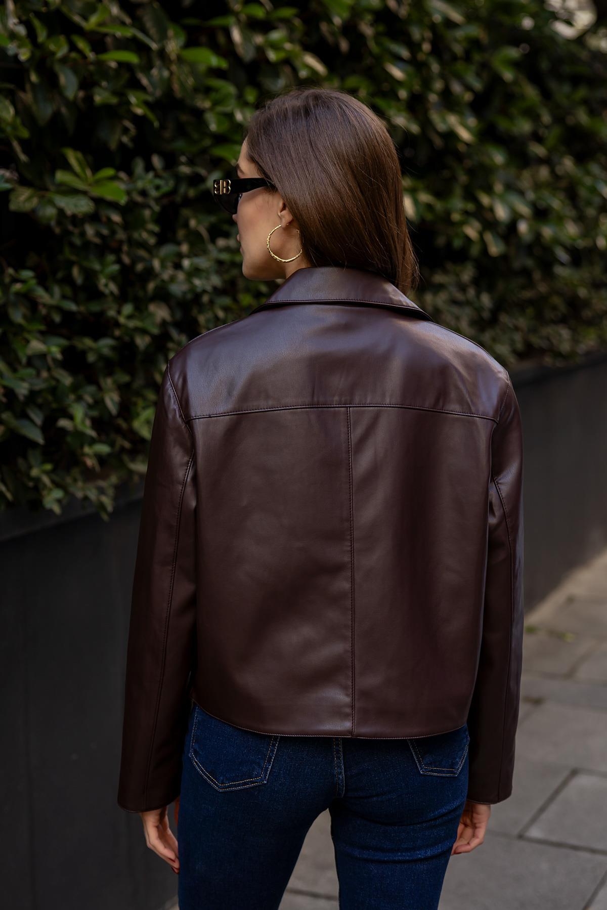 Square Pocket Leather Jacket - BROWN