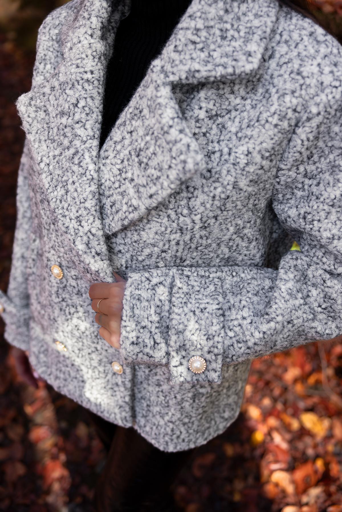 Pearl Detail Cashmere Jacket - GRAY