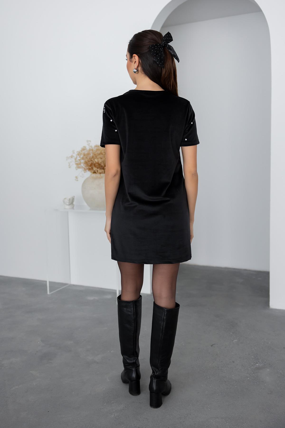 Stone Velvet Dress - BLACK