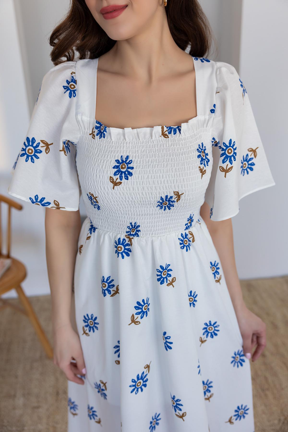 Floral Poplin Dress - WHITE