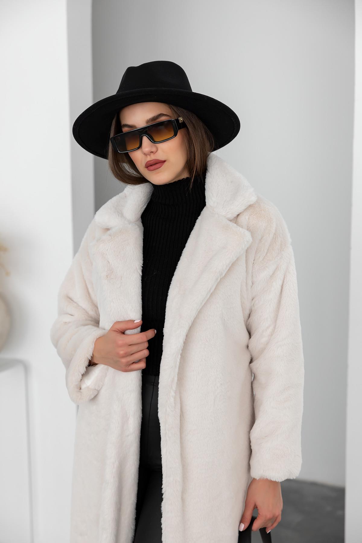 Belted Plush Coat - CREAM