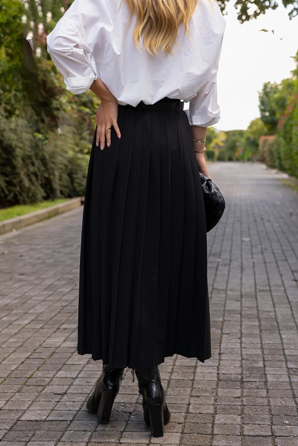 Belted Pleated Skirt - BLACK