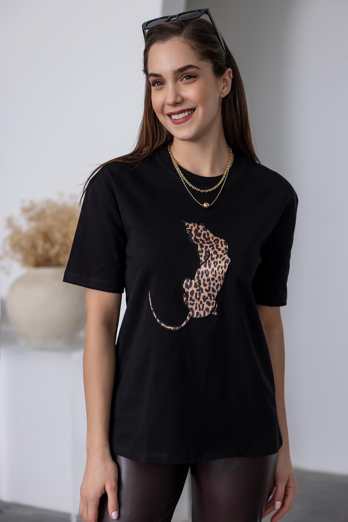 Leopard Print T-Shirt - BLACK