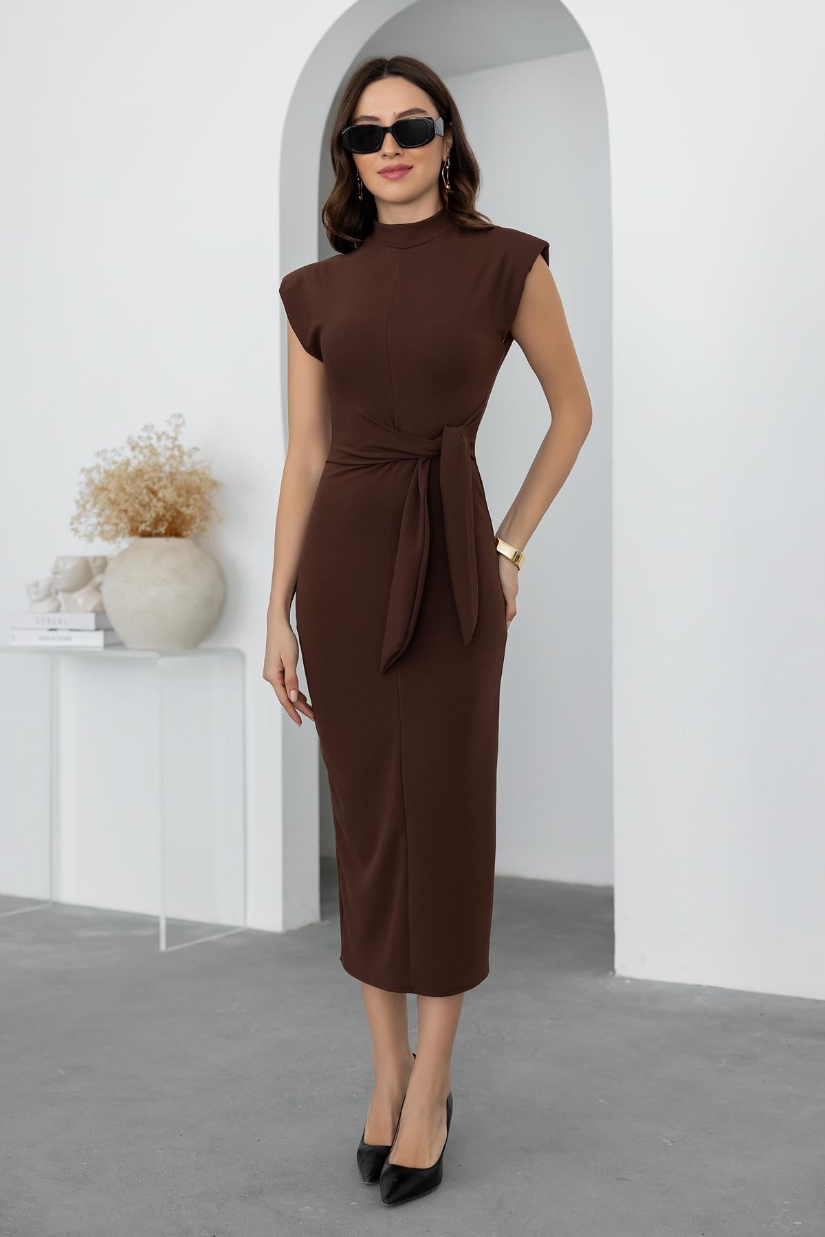 Long Pencil Dress - BROWN