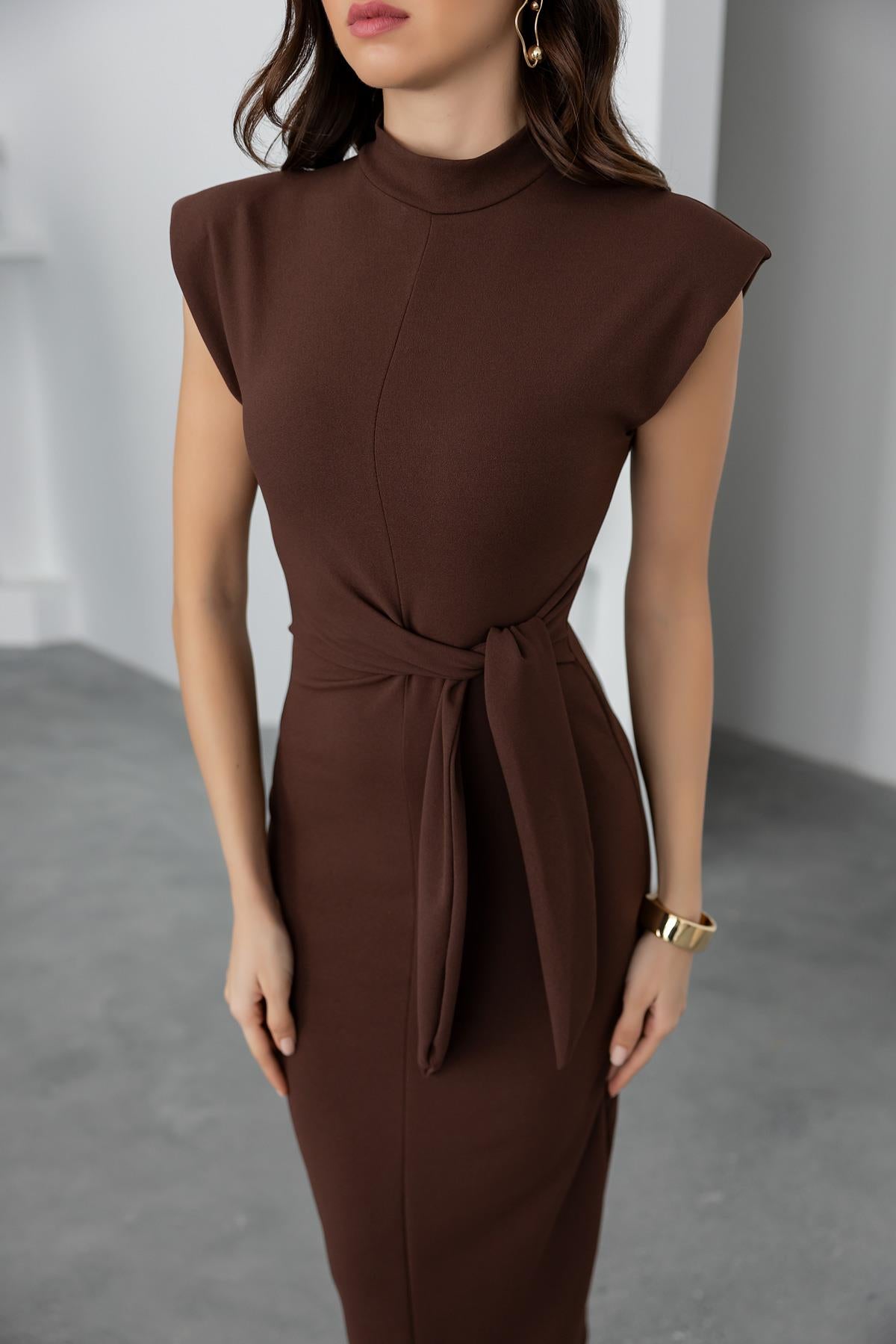 Long Pencil Dress - BROWN