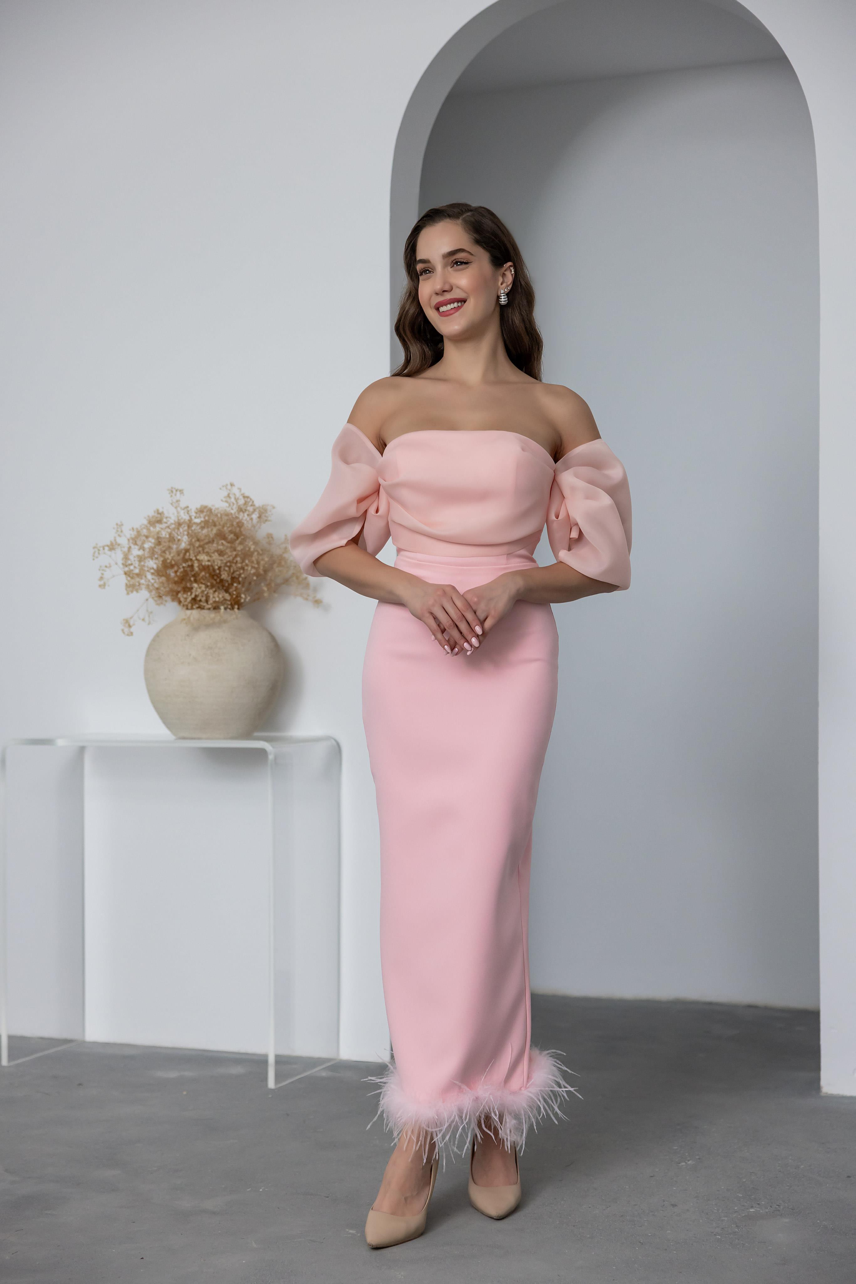 Midi Evening Dress with Otrish Detail - PUDRA