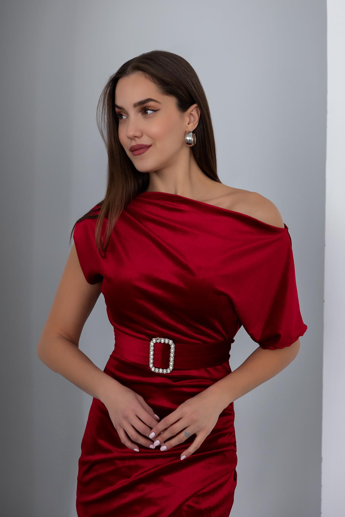 Belted Velvet Dress - RED