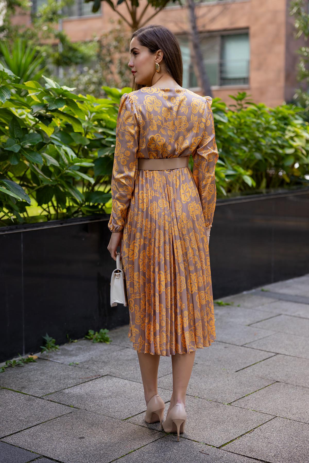 Floral Midi Dress - MUSTARD