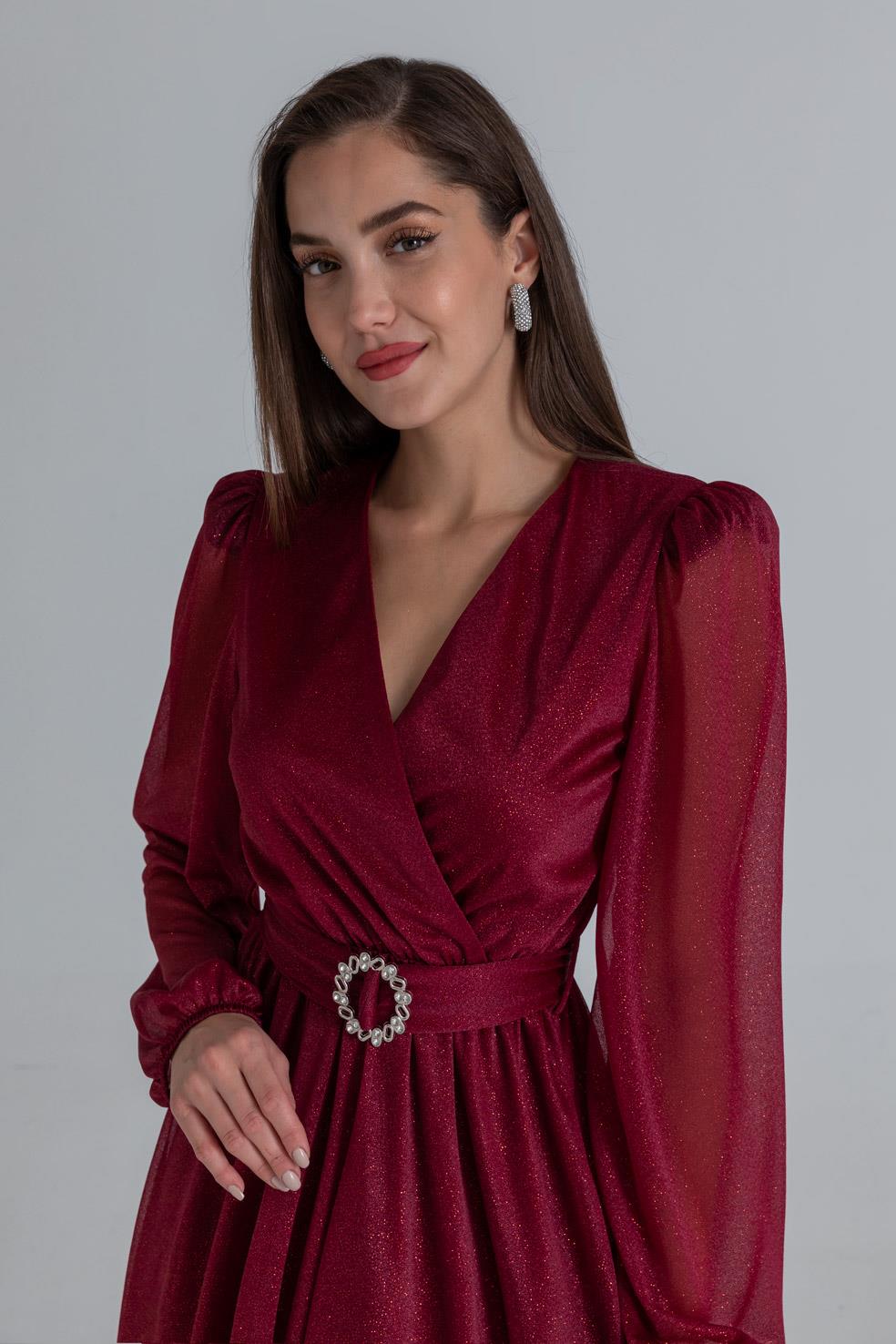 Glittery Evening Dress - DARK RED