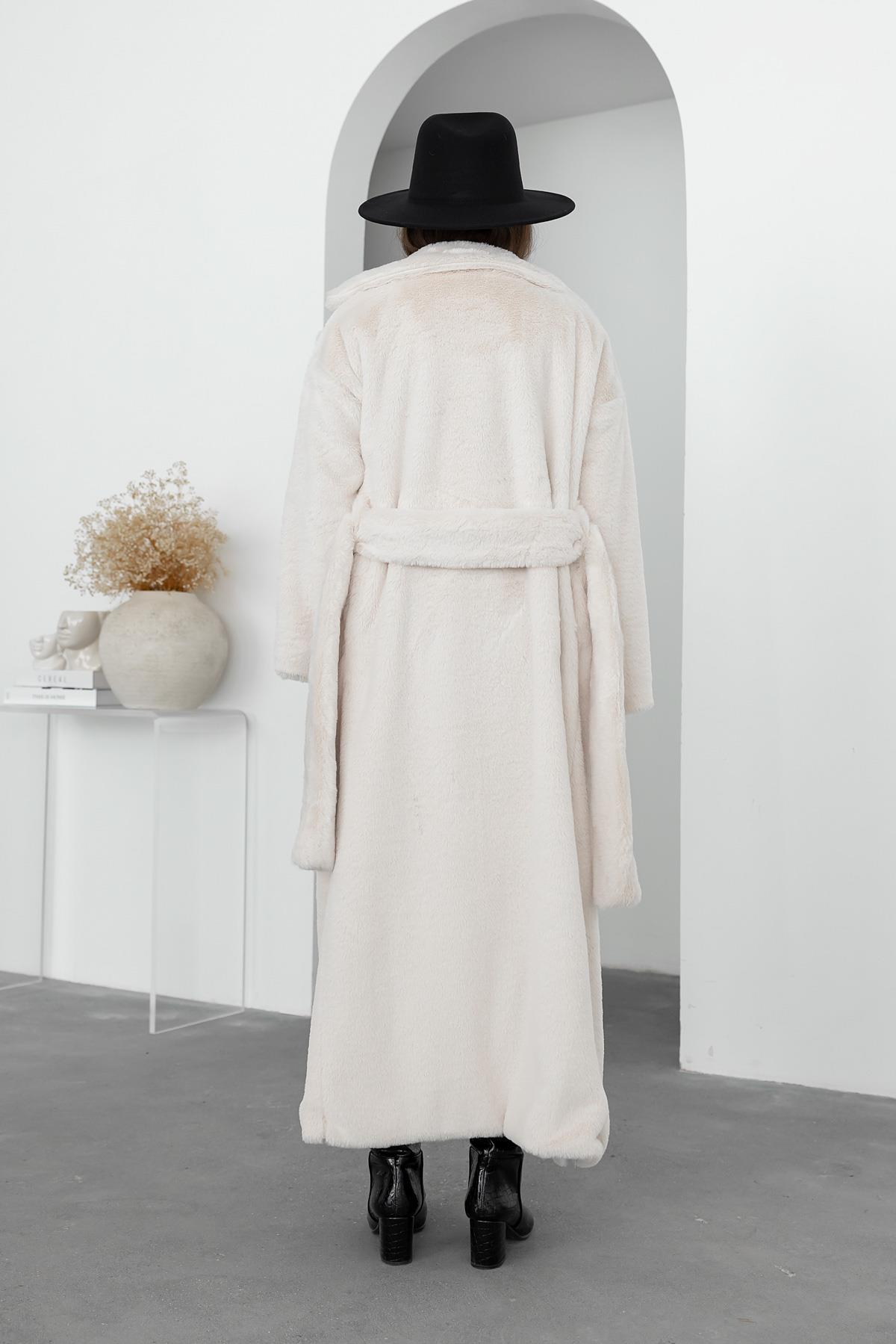 Belted Plush Coat - CREAM