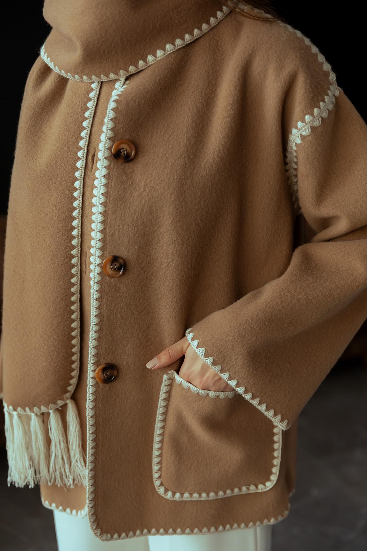 Embroidered Cashmere Jacket - CAMEL