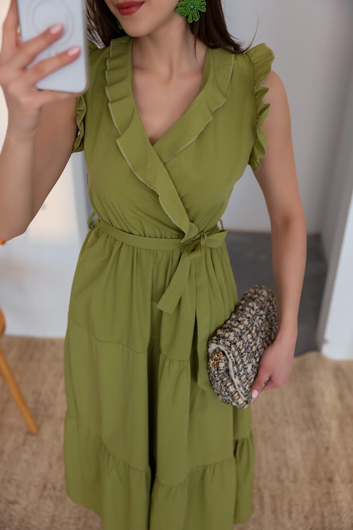 Double Breasted Midi Dress - OIL GREEN