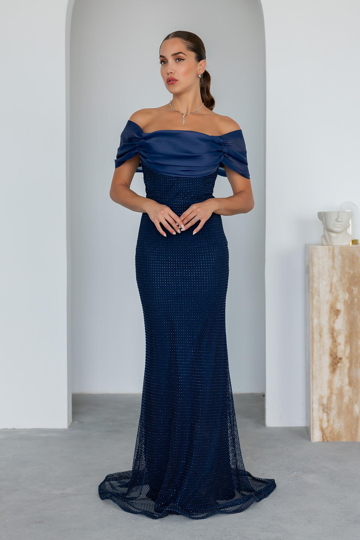 Designed Fish Evening Dress - NAVY BLUE