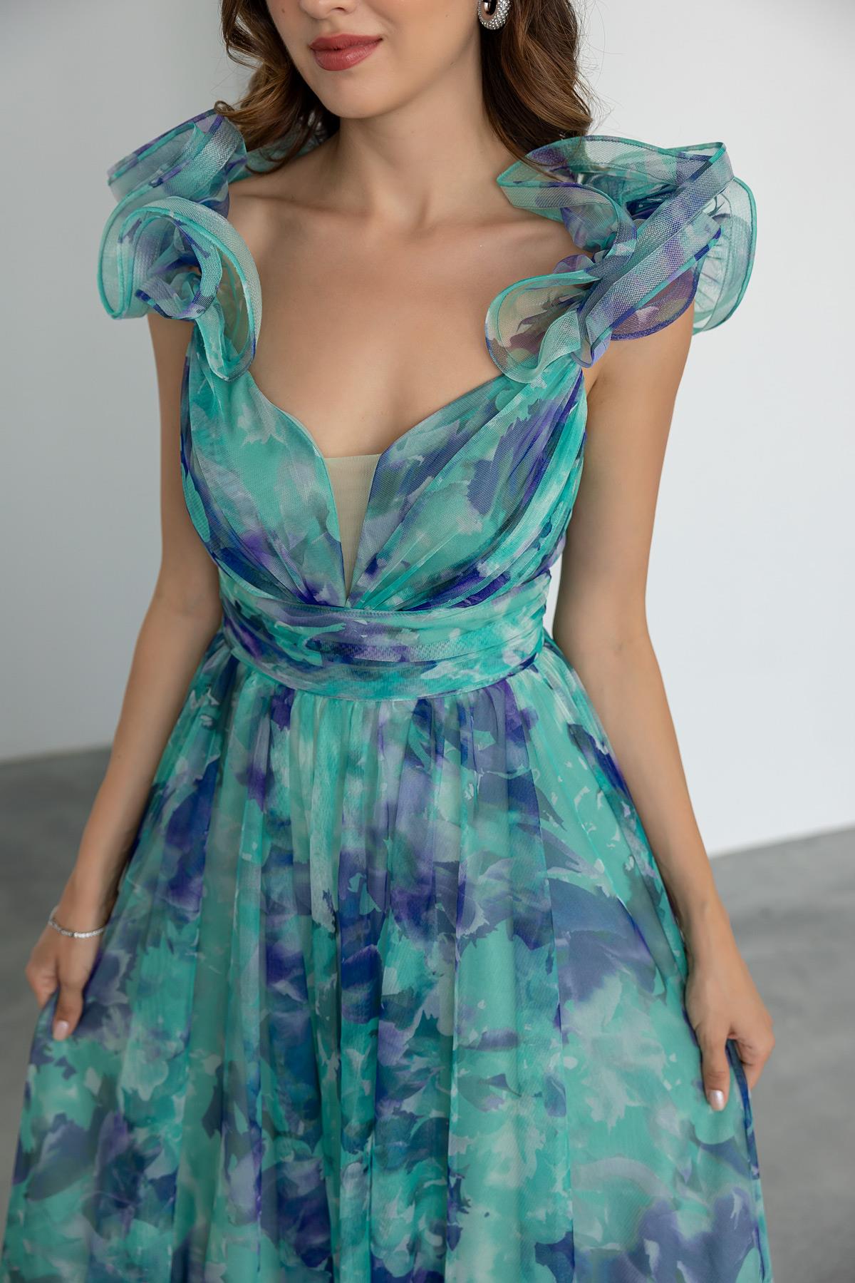 Colorful Design Evening Dress - MINT GREEN
