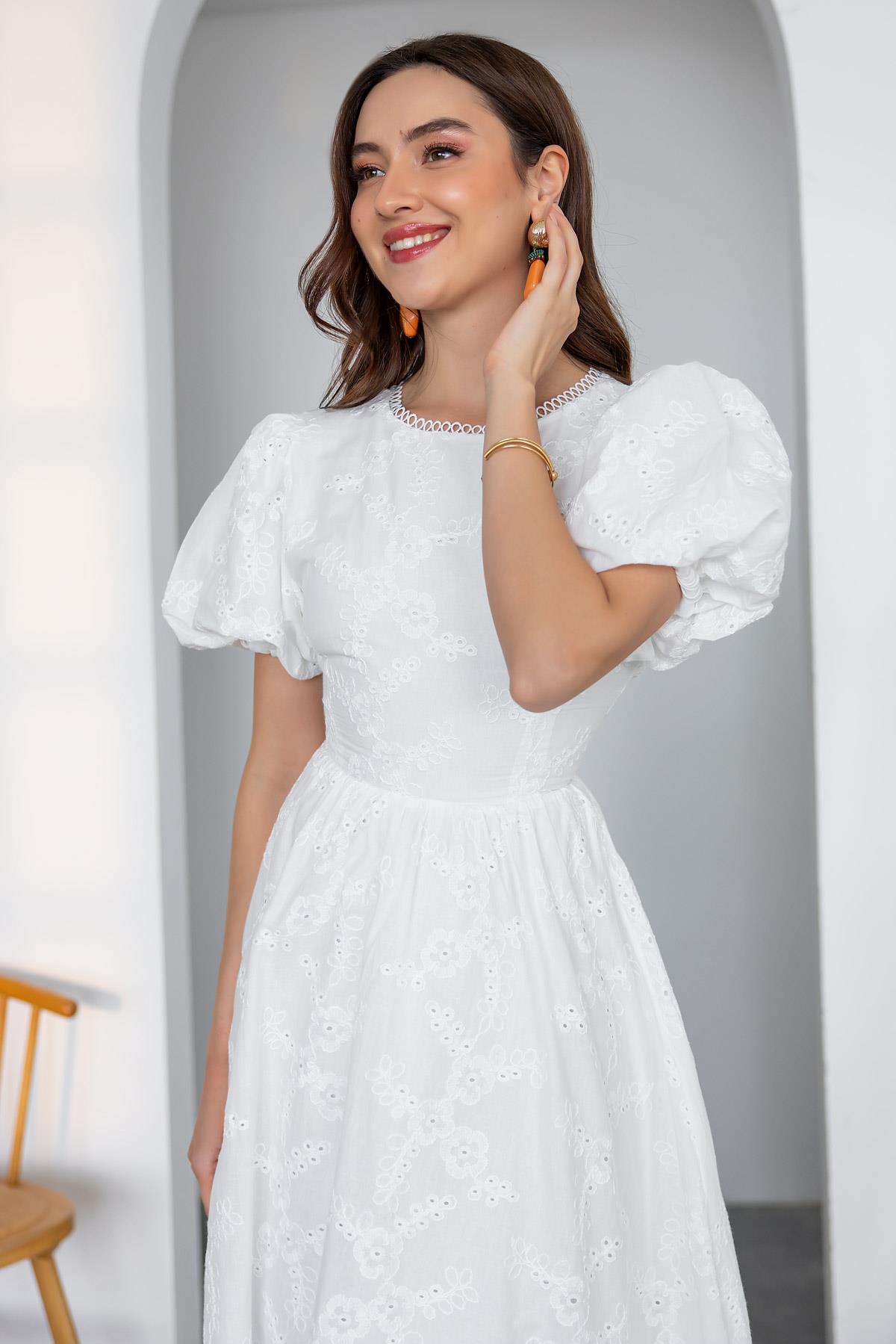 Backless Embroidered Dress - WHITE