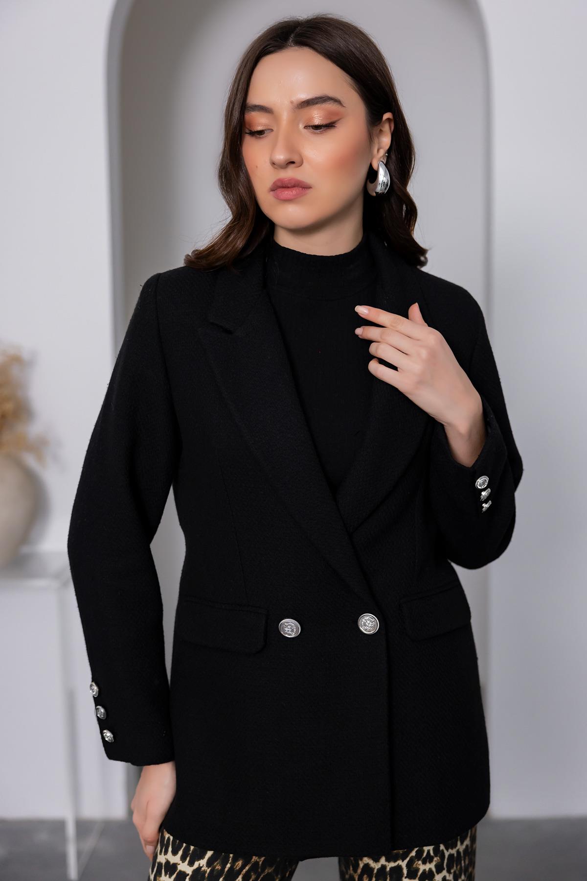 Silver Buttoned Tweed Jacket - BLACK | Jackets & Blazers | November Vibes | Lebbse Silver Buttoned Tweed Jacket - BLACK | Jackets & Blazers | November Vibes | Lebbse