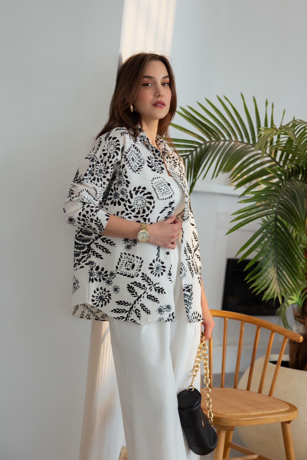 Patterned Linen Shirt - GRAY