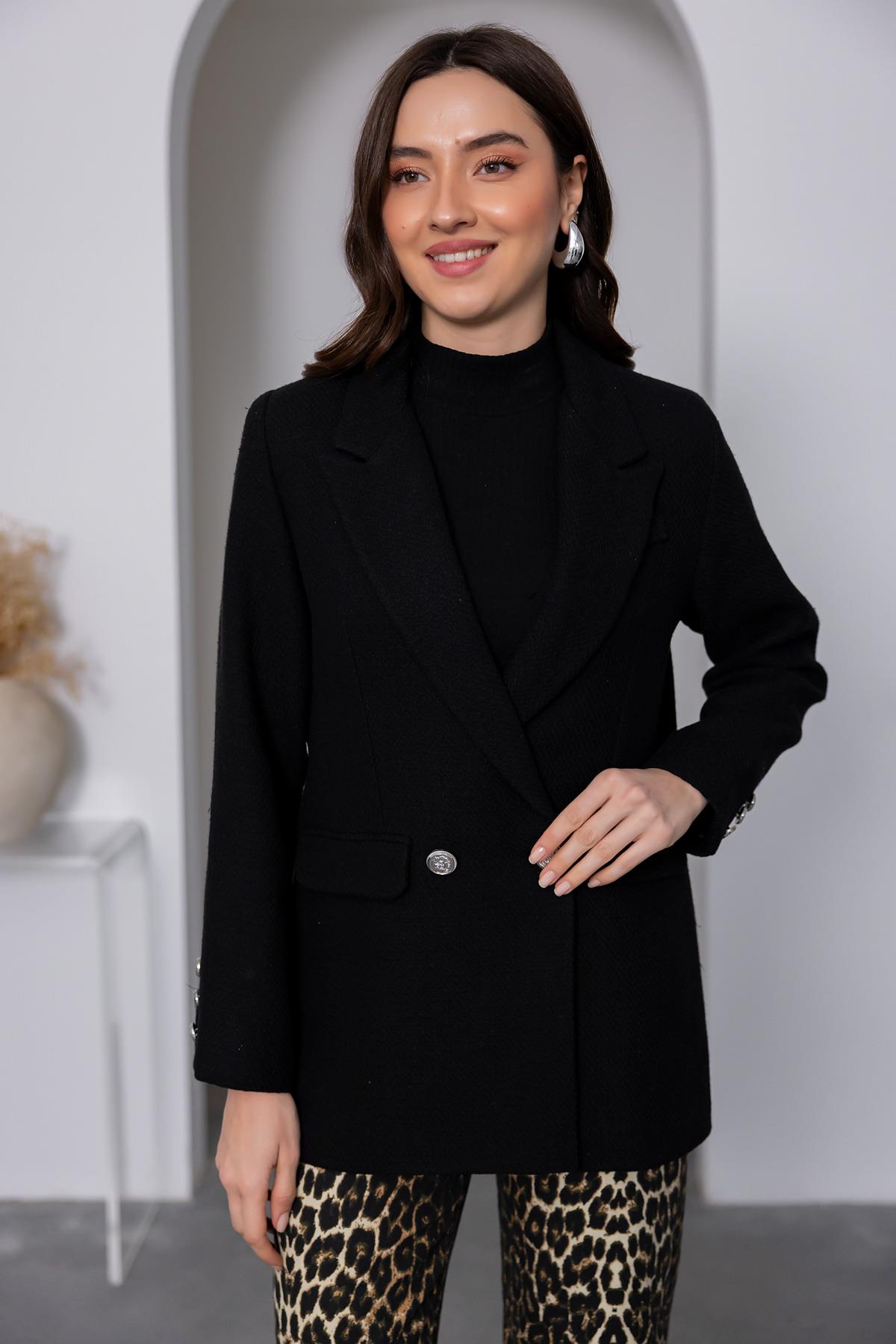 Silver Buttoned Tweed Jacket - BLACK | Jackets & Blazers | November Vibes | Lebbse Silver Buttoned Tweed Jacket - BLACK | Jackets & Blazers | November Vibes | Lebbse