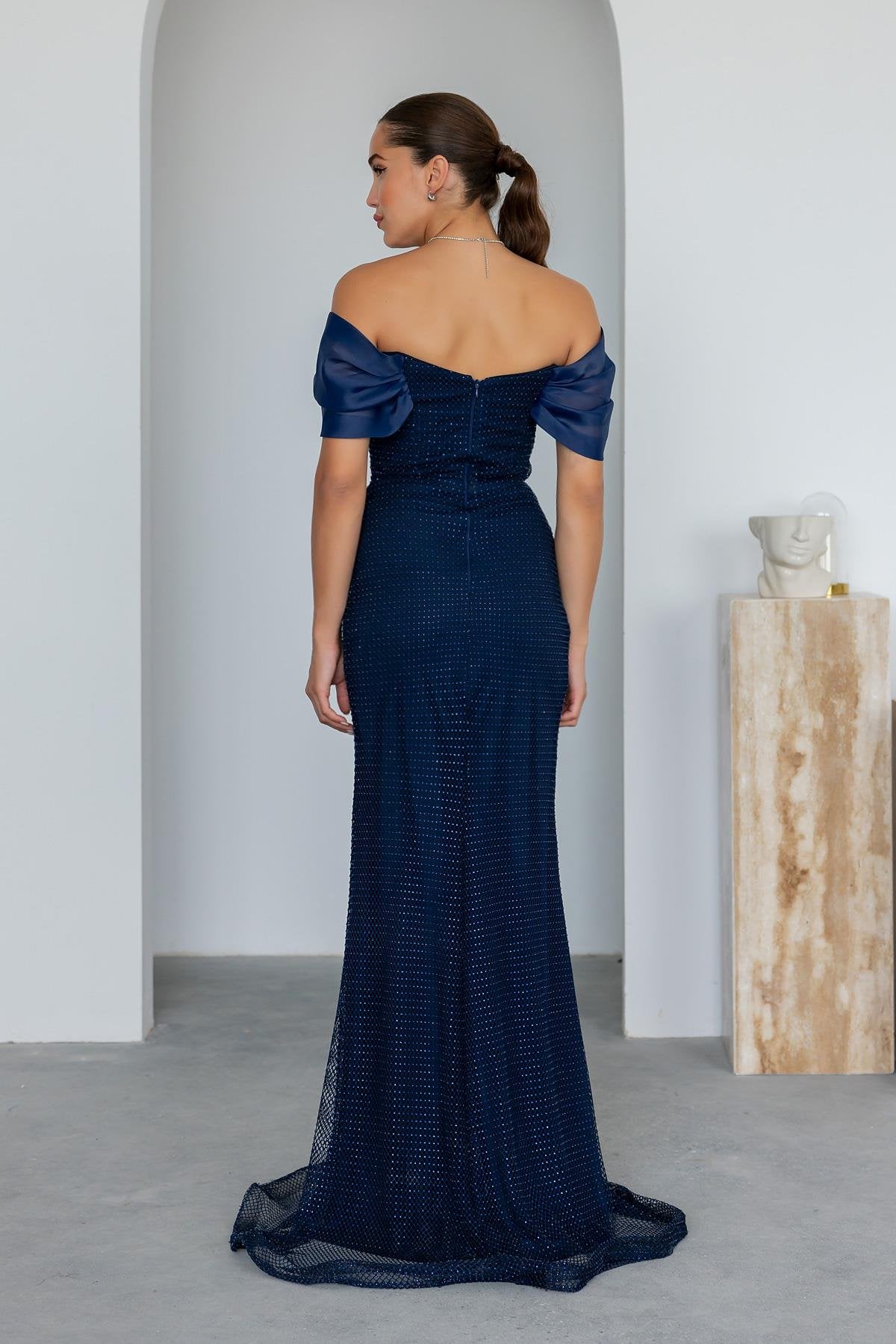 Designed Fish Evening Dress - NAVY BLUE