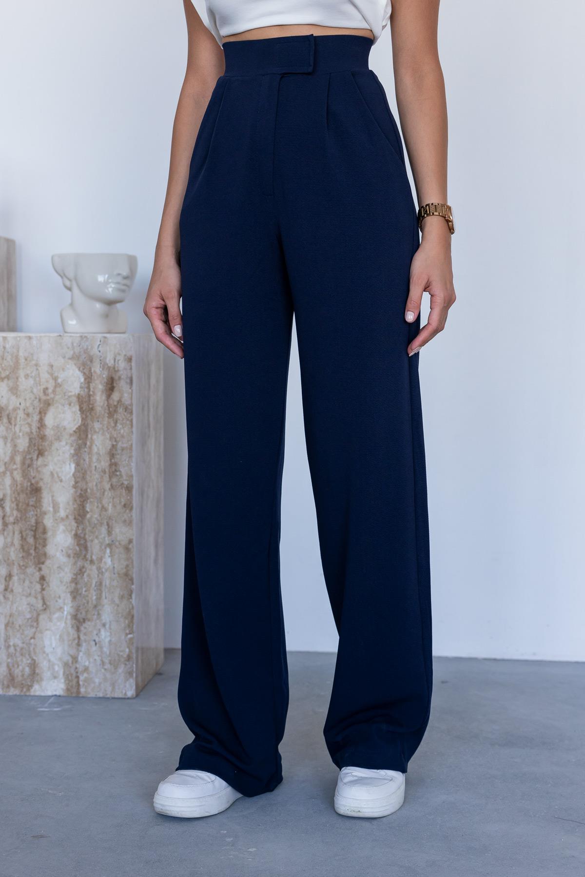 Lycra Palazzo Trousers - DARK BLUE