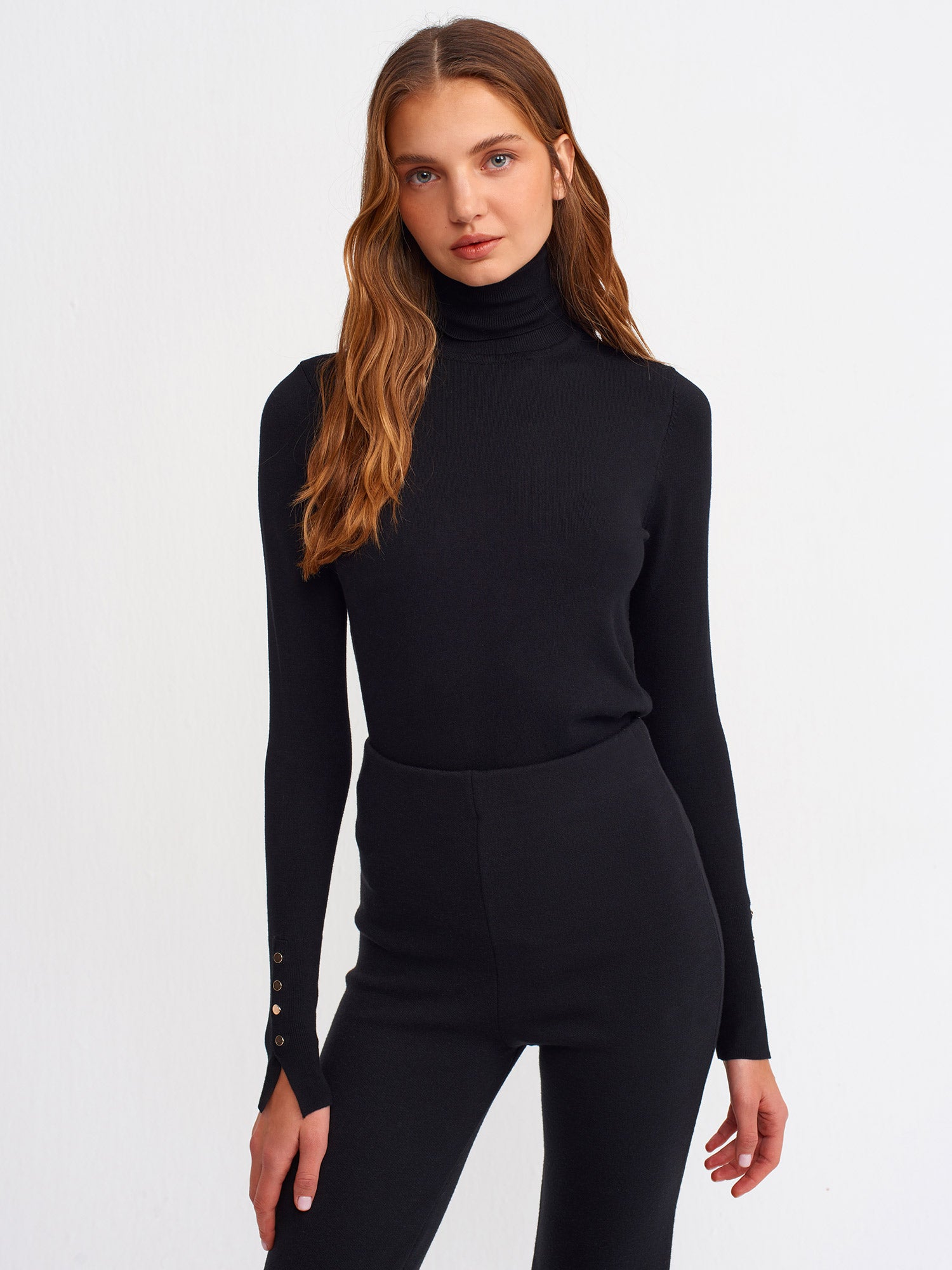 Black Turtleneck Sweater with Dropped Sleeves