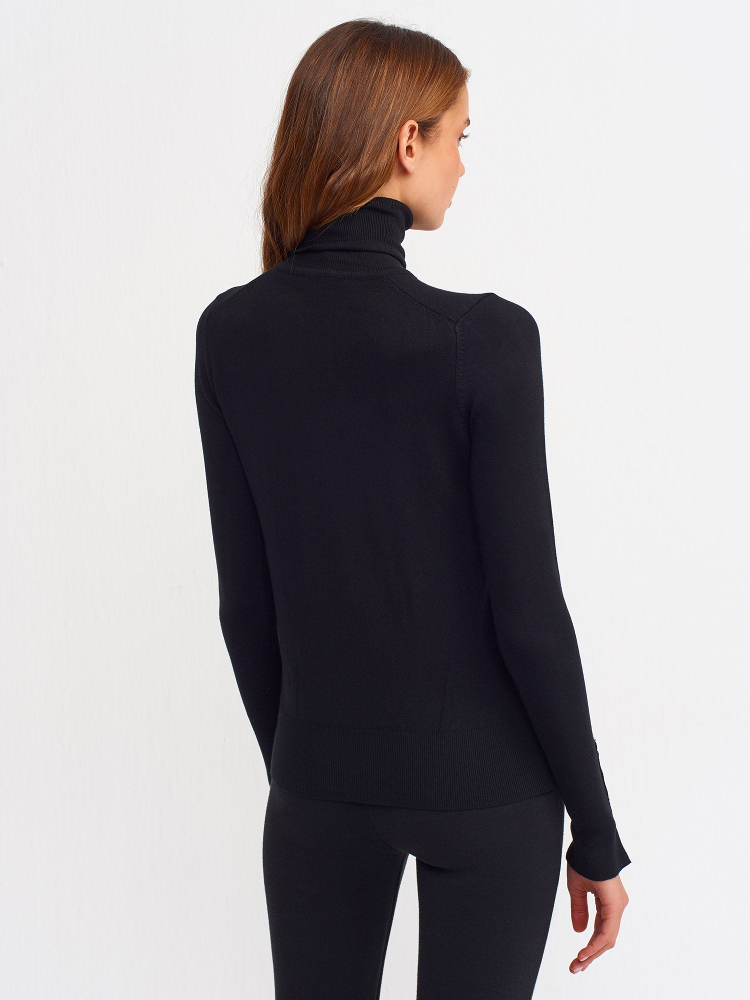 Black Turtleneck Sweater with Dropped Sleeves