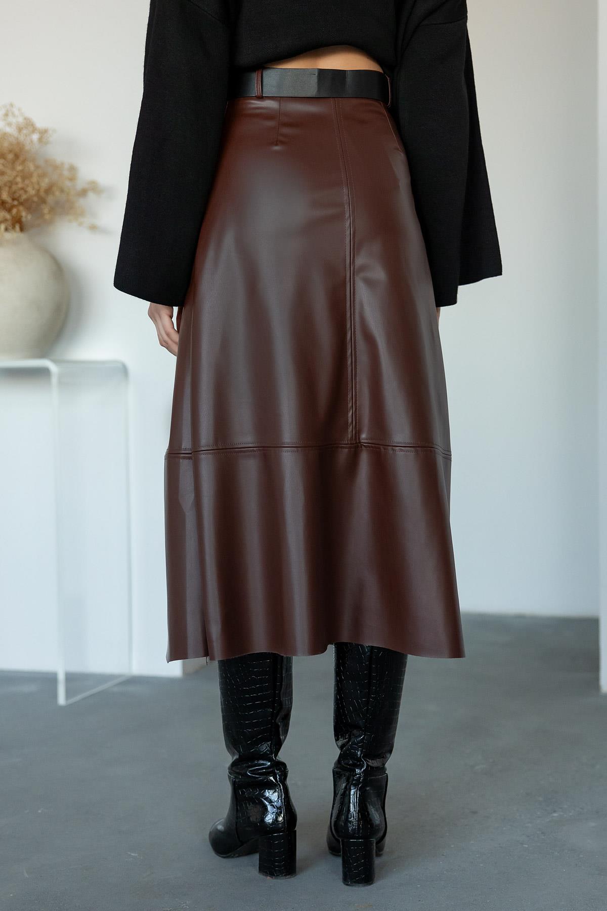 Belted Leather Long Skirt - TABA