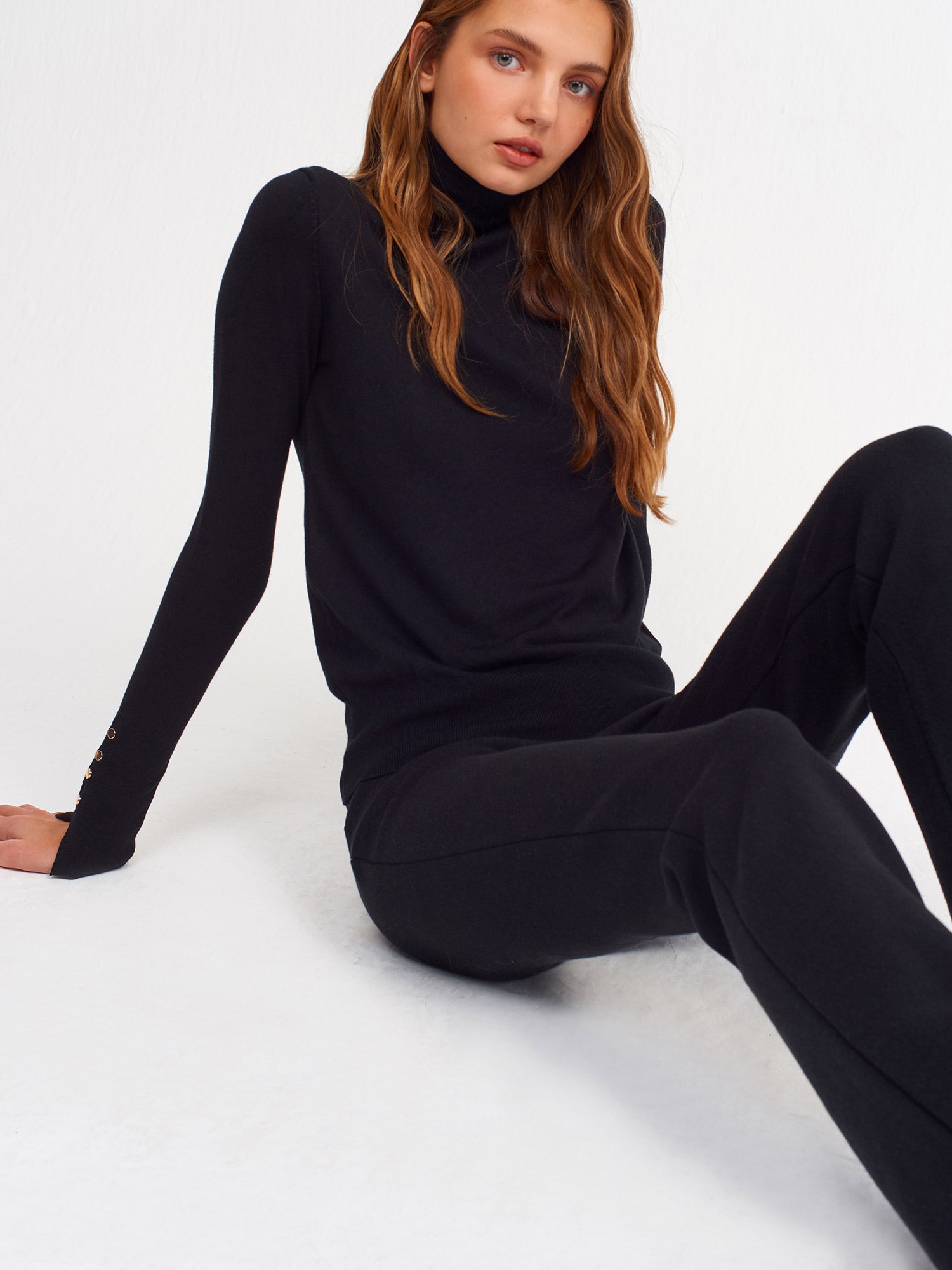 Black Turtleneck Sweater with Dropped Sleeves