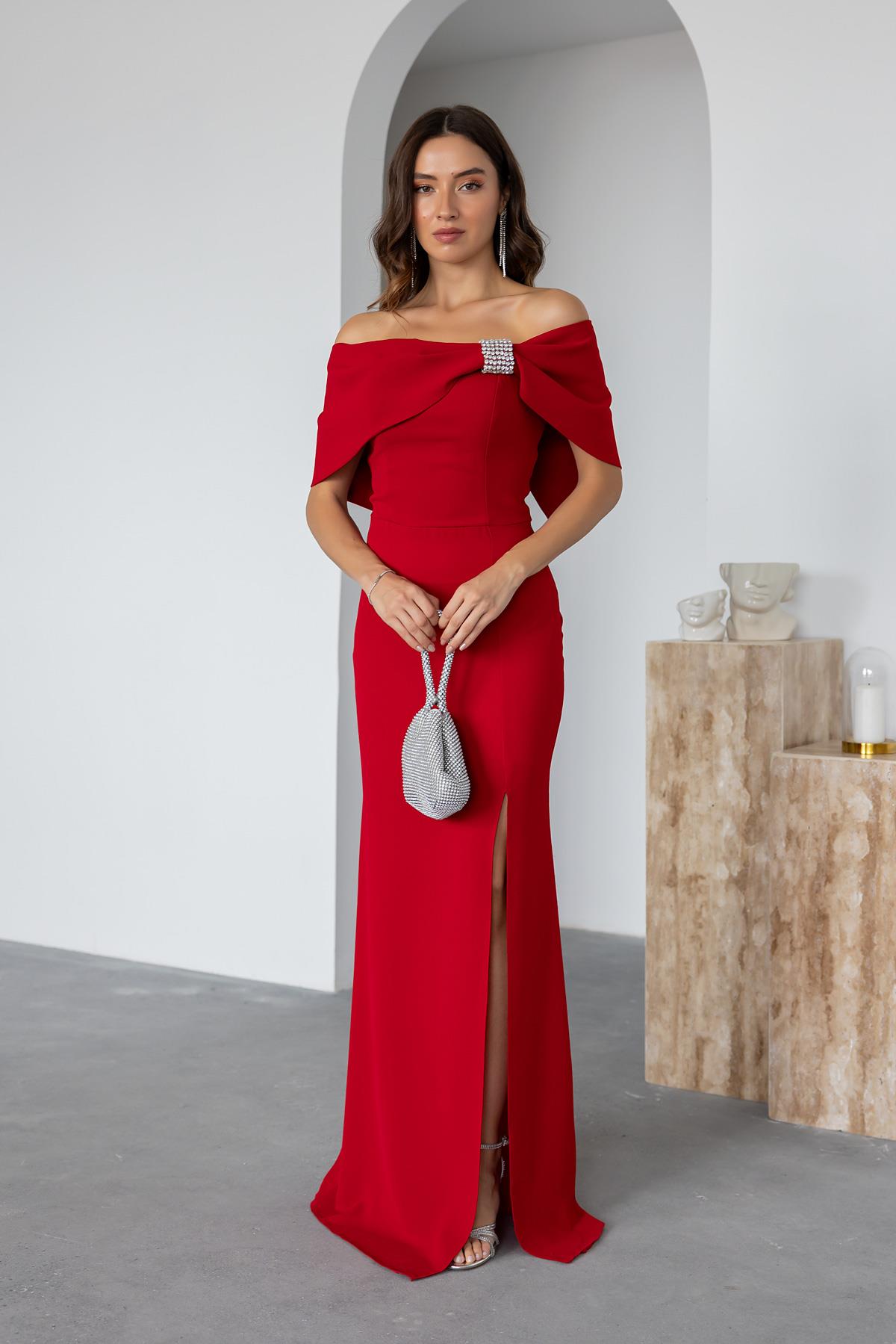 Chest Design Evening Dress - RED