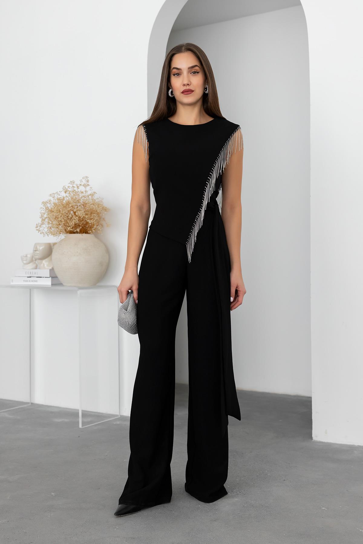 Chain Detail Jumpsuit - BLACK