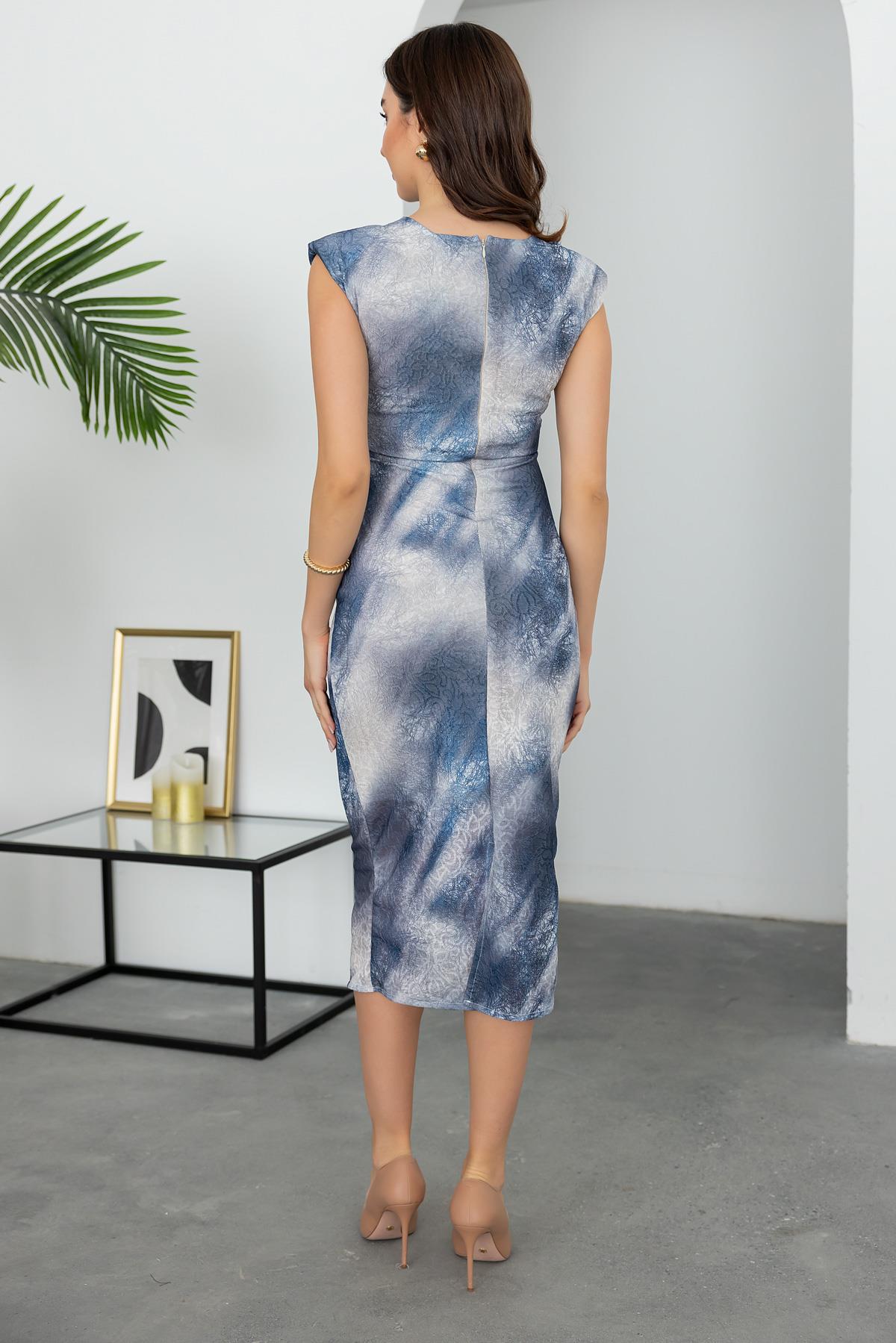 Pencil Dress with Chest Knot - BLUE