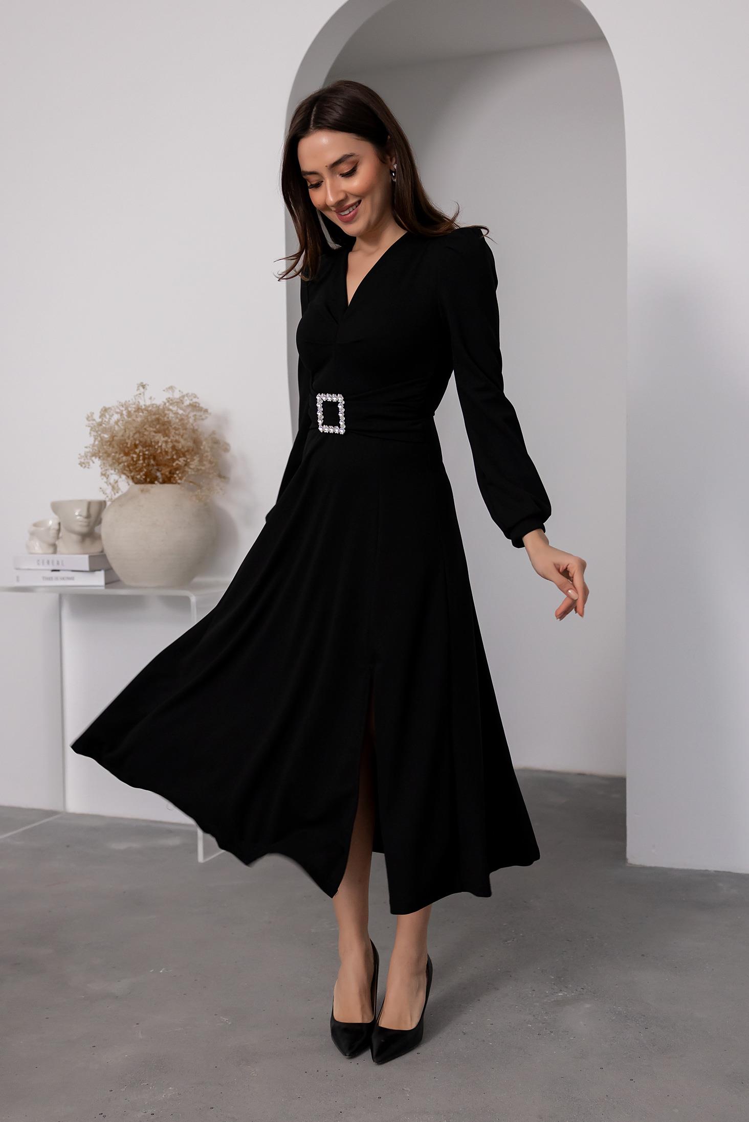 Waist Buckle Midi Dress - BLACK