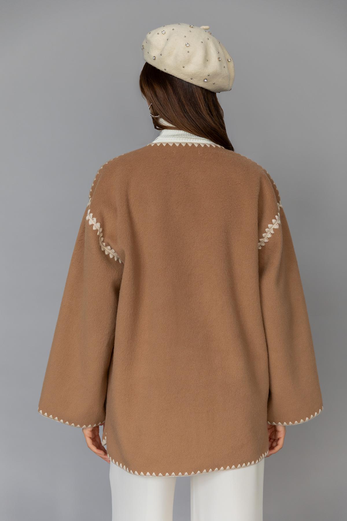 Embroidered Cashmere Jacket - CAMEL