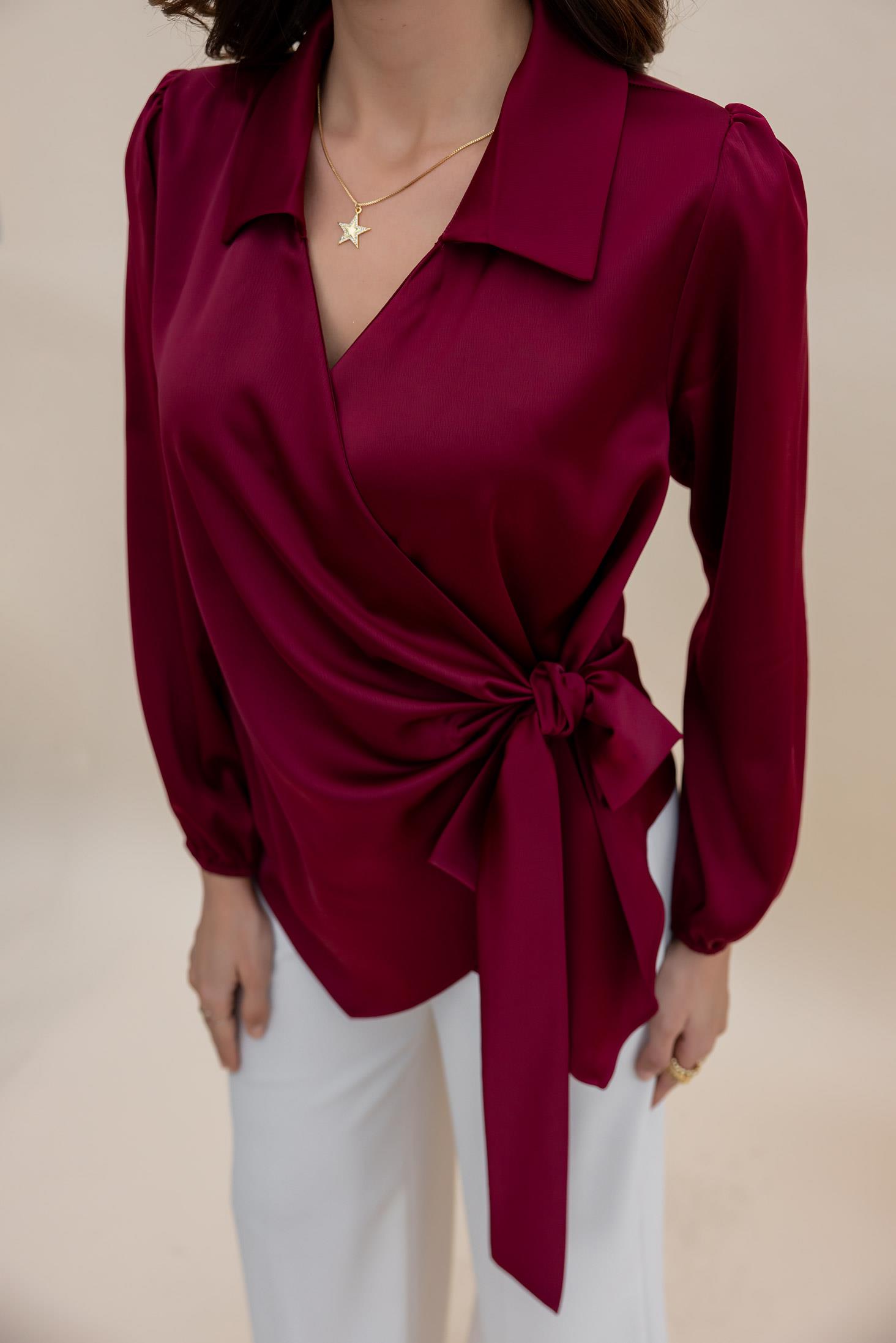 Satin Tied Blouse - CLARET RED