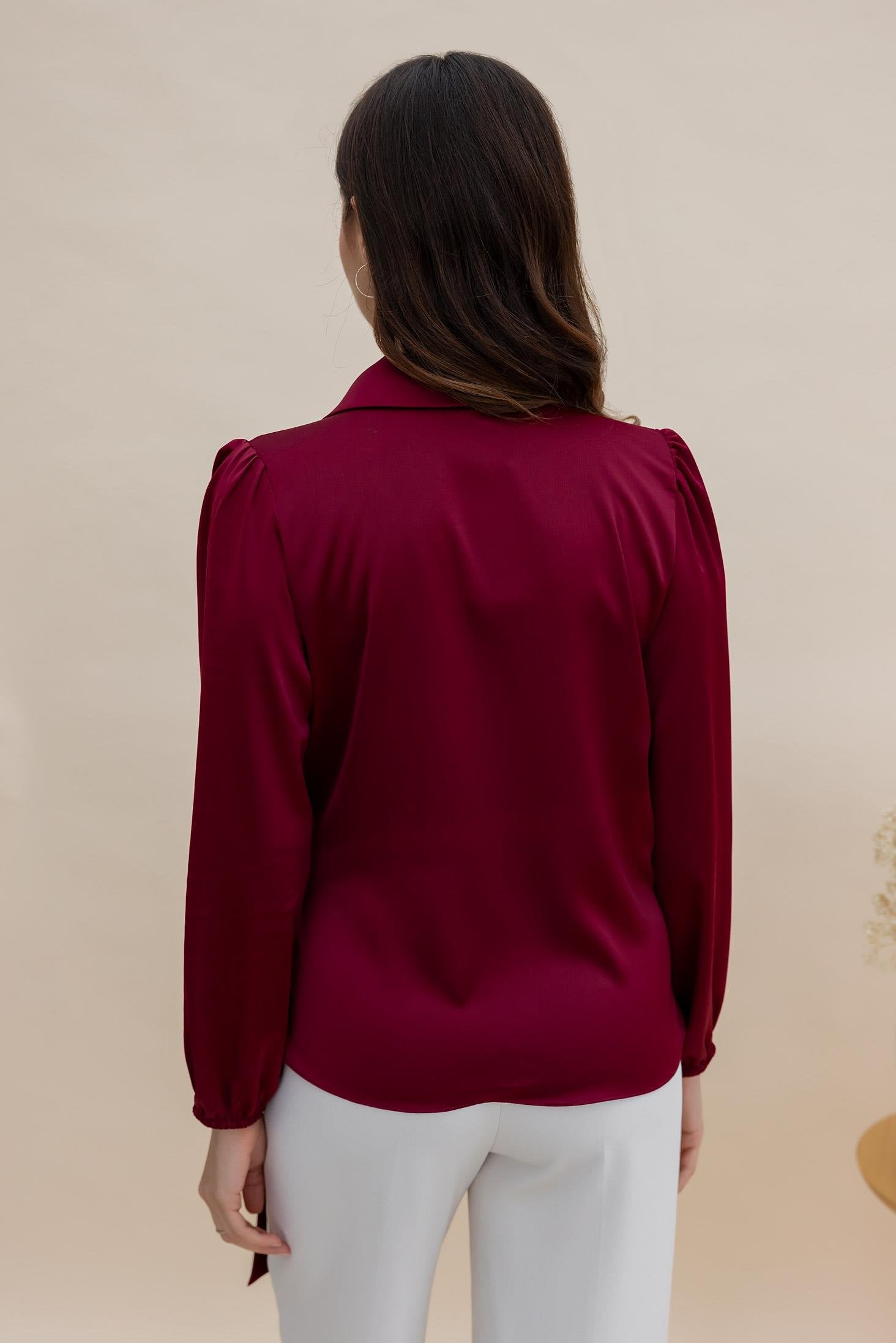 Satin Tied Blouse - CLARET RED