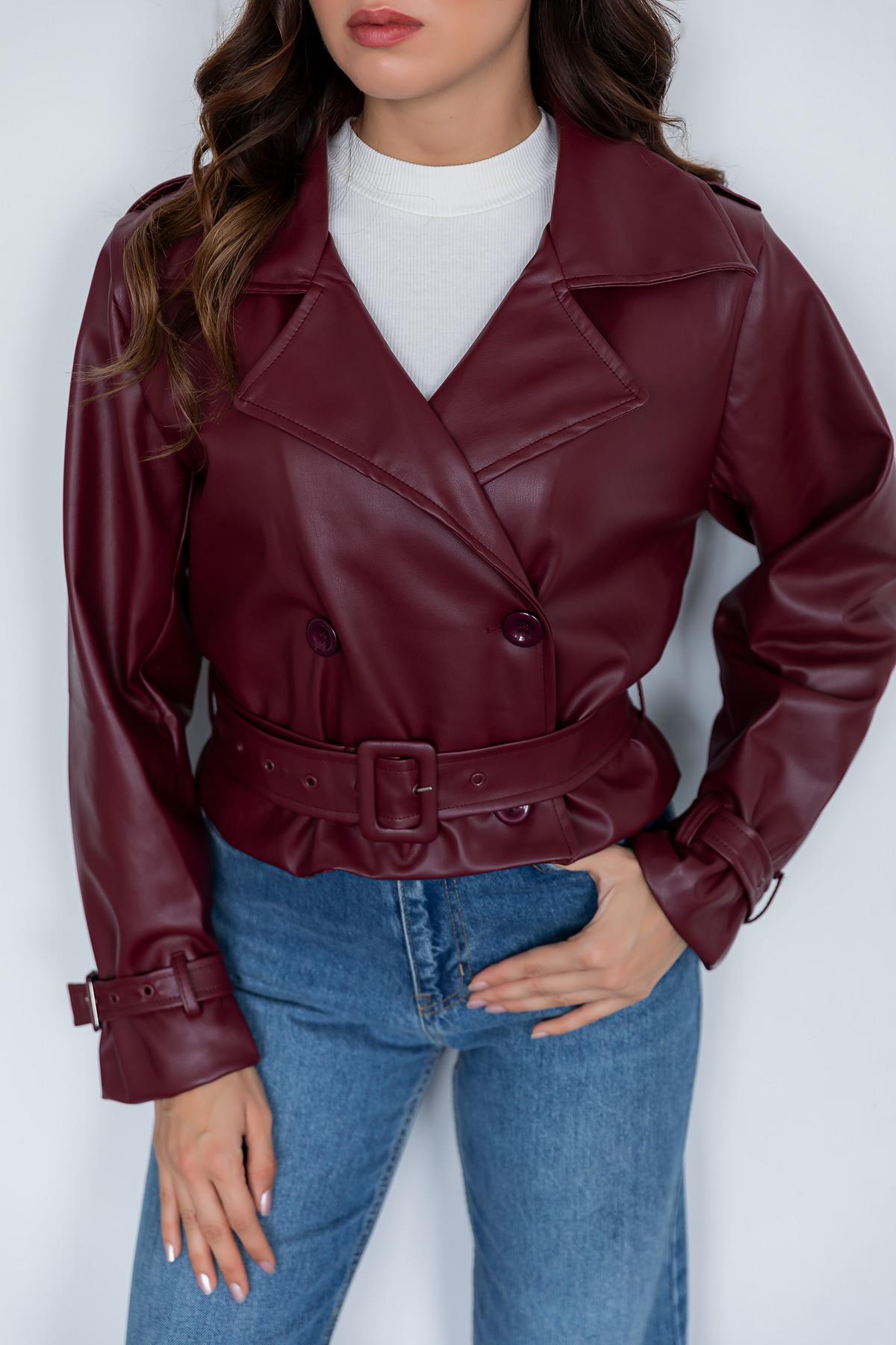 Short Leather Jacket - CLARET