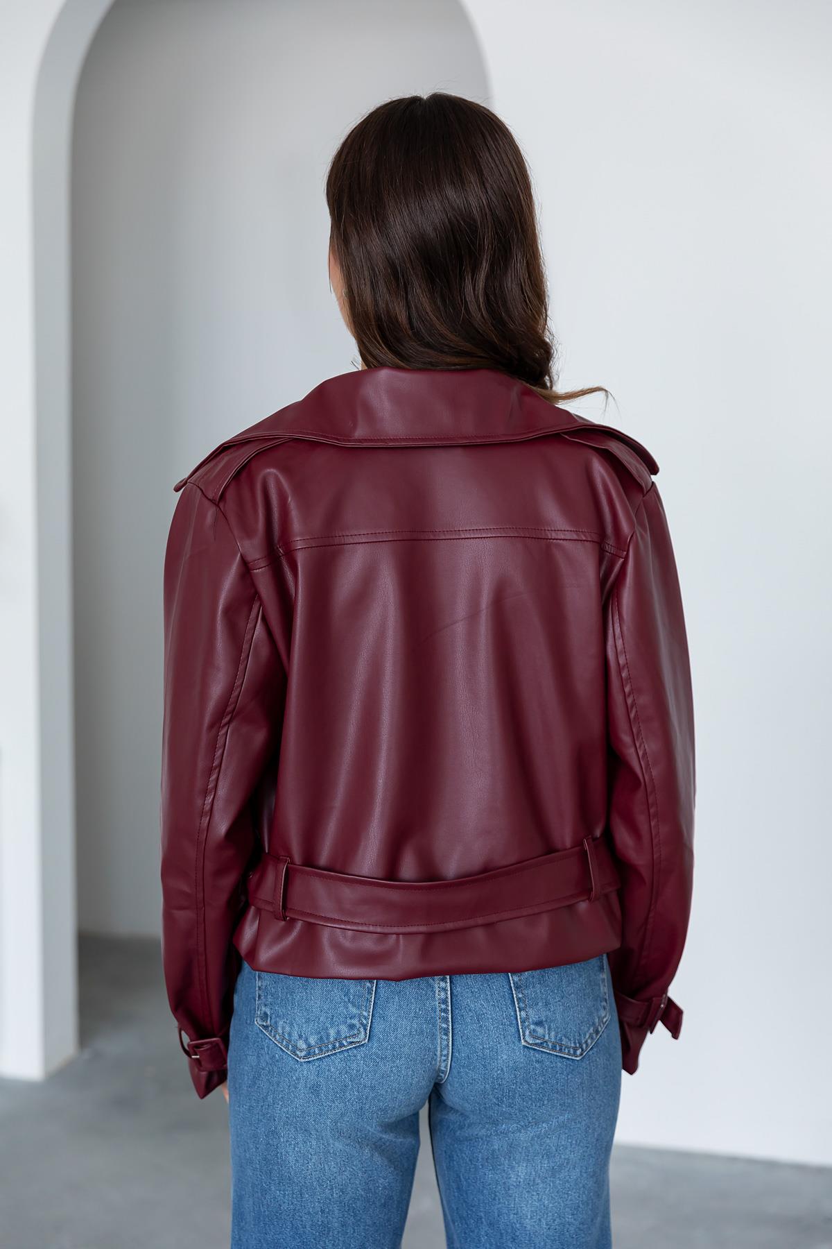 Short Leather Jacket - CLARET