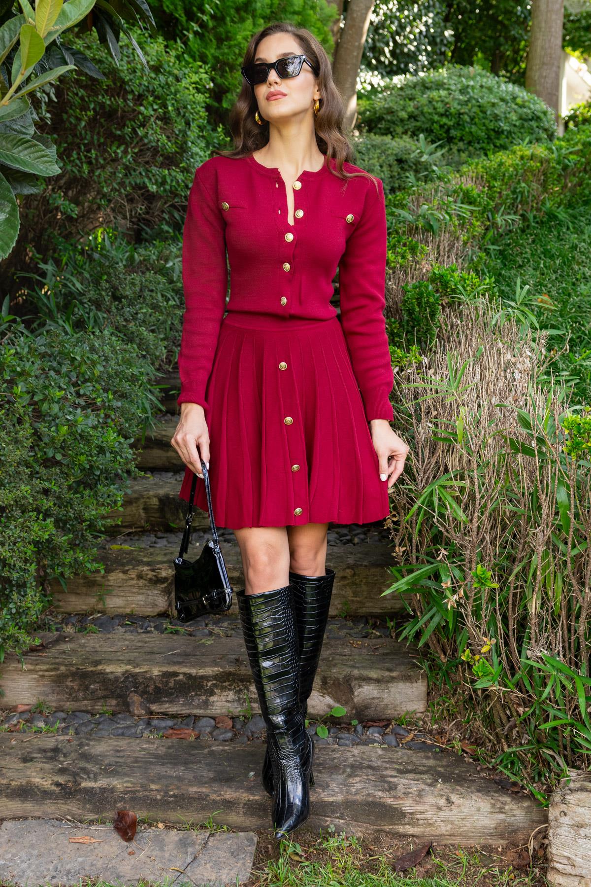 Skirted Knitwear Set - Dark red