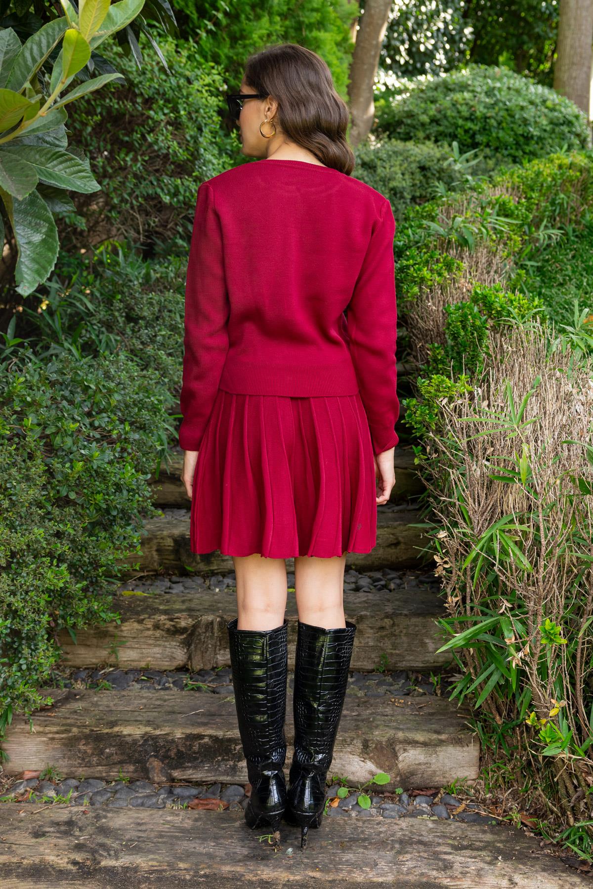 Skirted Knitwear Set - Dark red