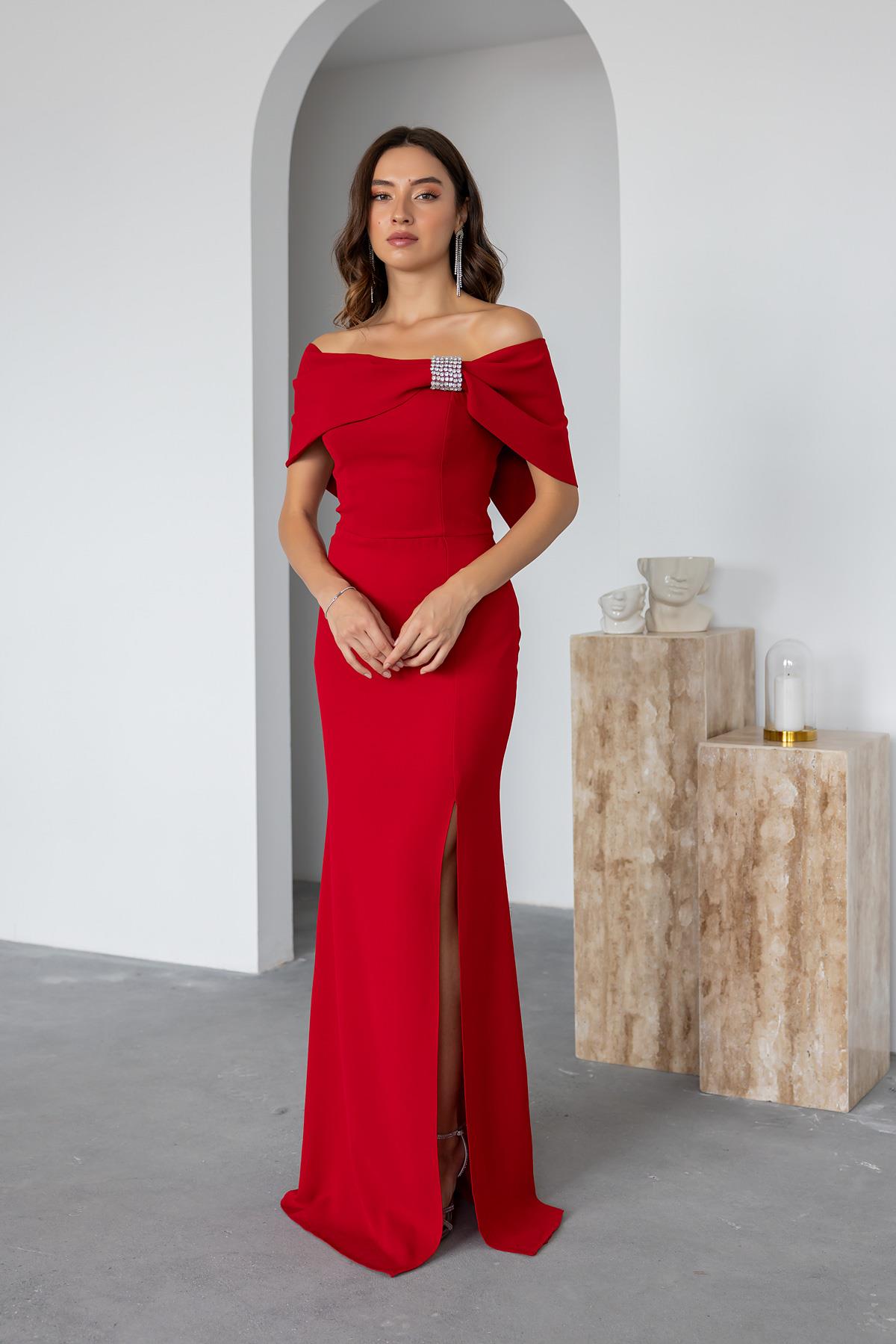 Chest Design Evening Dress - RED